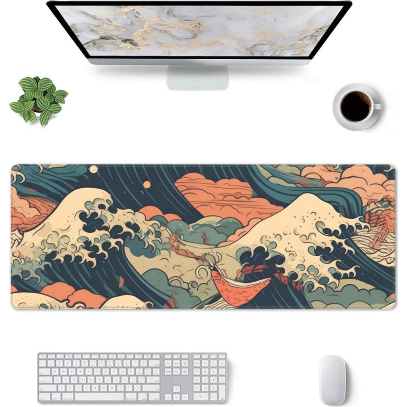 Alfombrilla de Ratón Wallacely XL Ola Japonesa Antideslizante