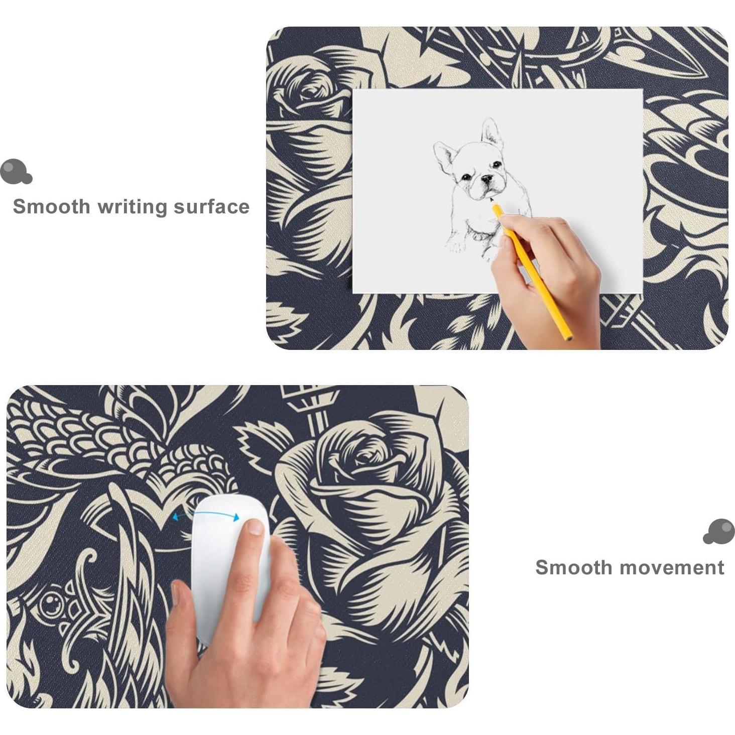 Gaming Mouse Mat - Large Non-Slip Waterproof Keyboard Desk Protector, 35.4x15.7 Inch, Multiple Pattern Vintage Monochrome Tattoo Themes for Home or Office