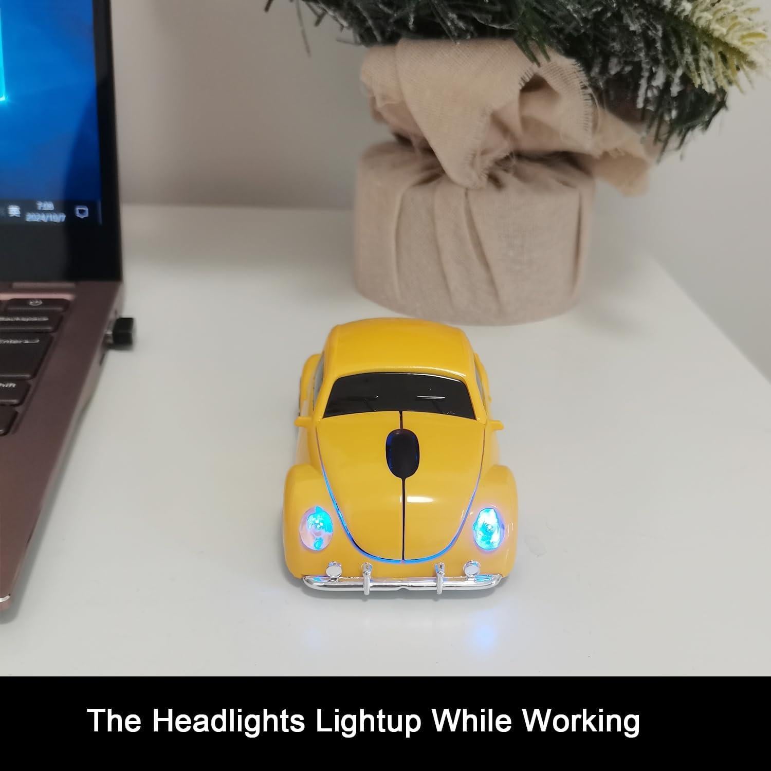 Ratón Inalámbrico WUQIDA en Forma de Coche Amarillo 1600 DPI