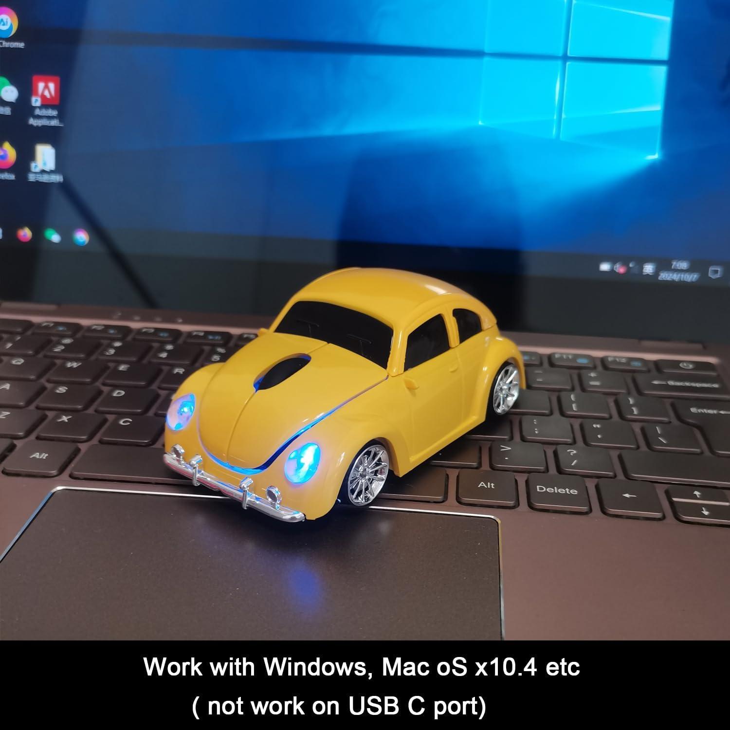 Ratón Inalámbrico WUQIDA en Forma de Coche Amarillo 1600 DPI