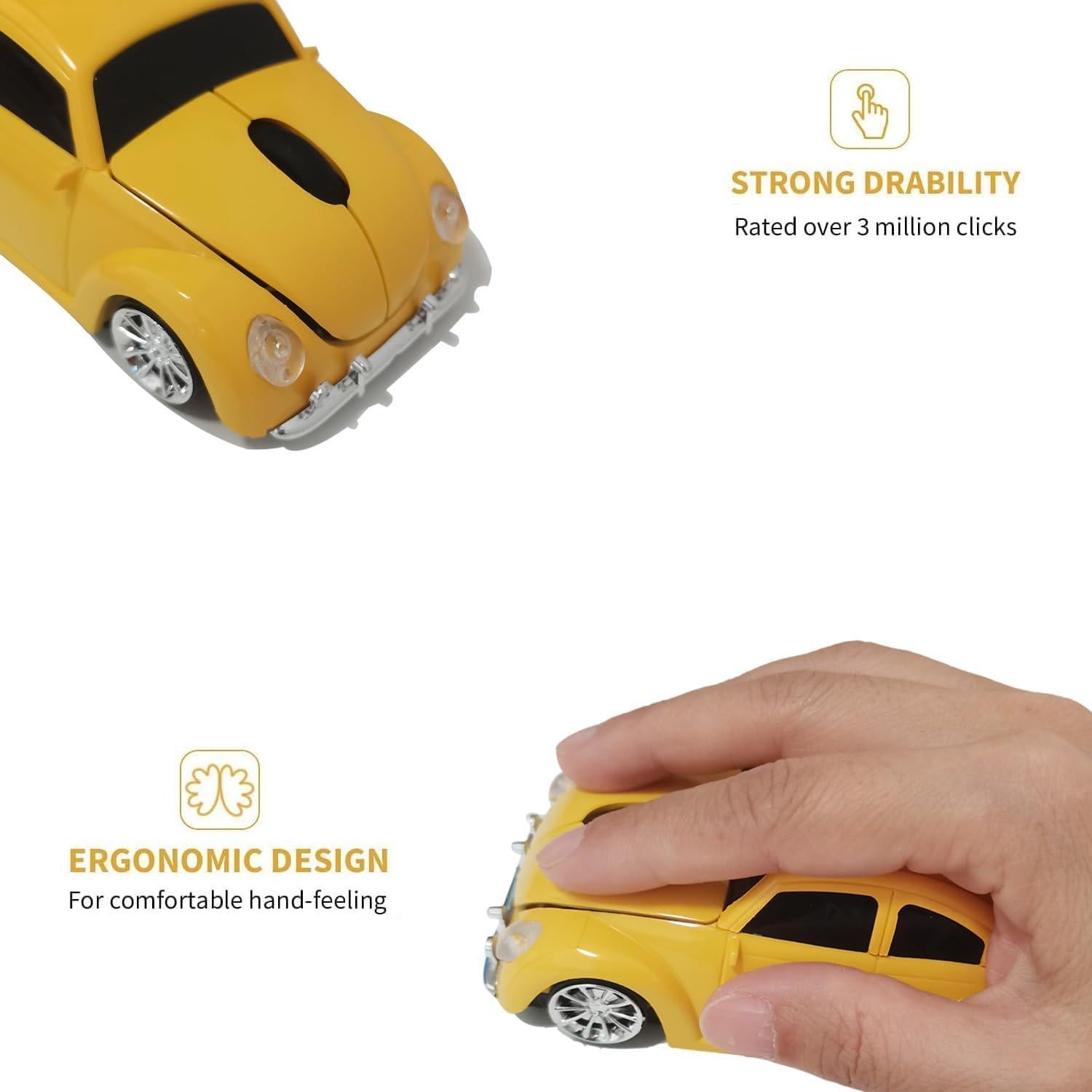 Ratón Inalámbrico WUQIDA en Forma de Coche Amarillo 1600 DPI