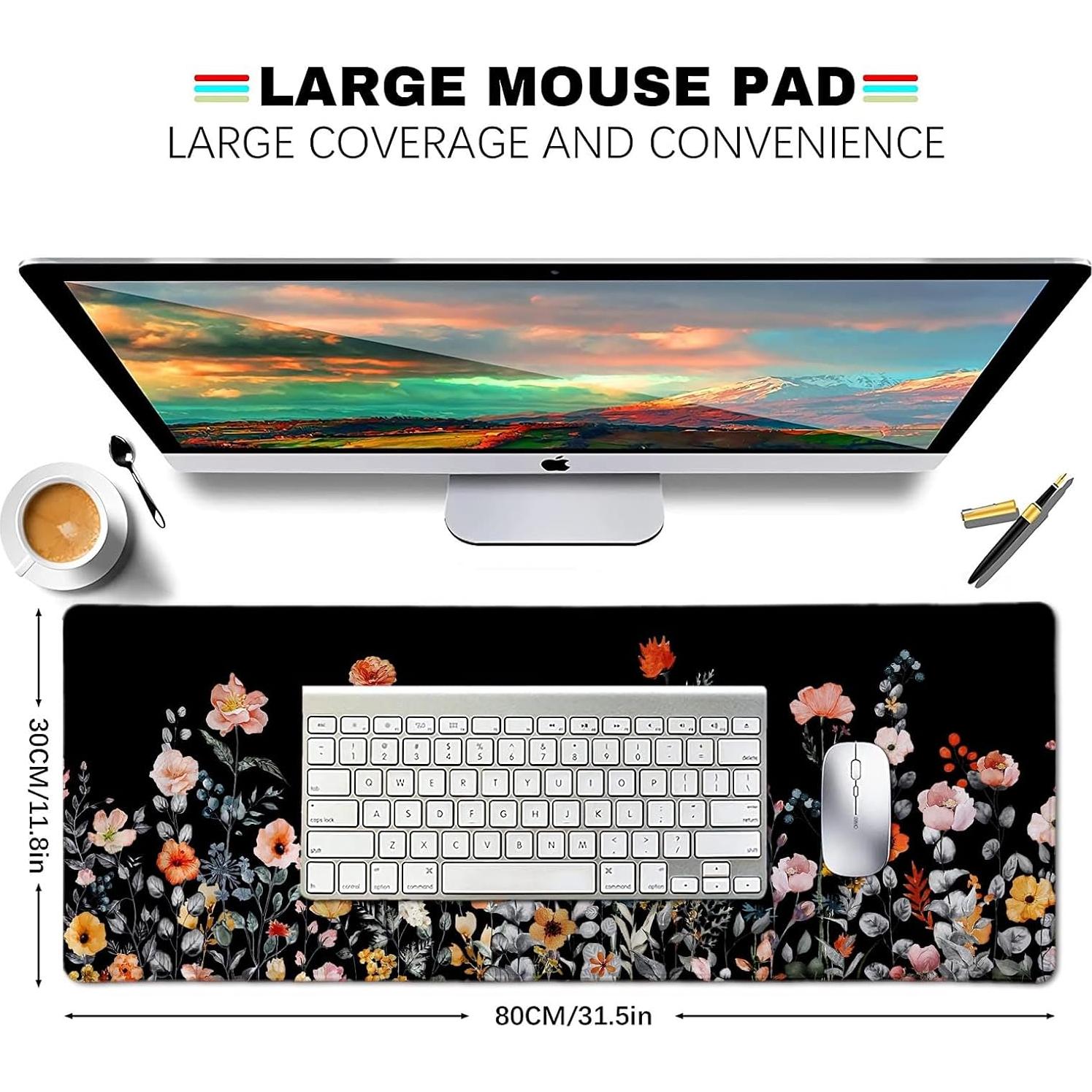 Alfombrilla de Ratón Antideslizante LTHAOGUO Floral 800x300mm