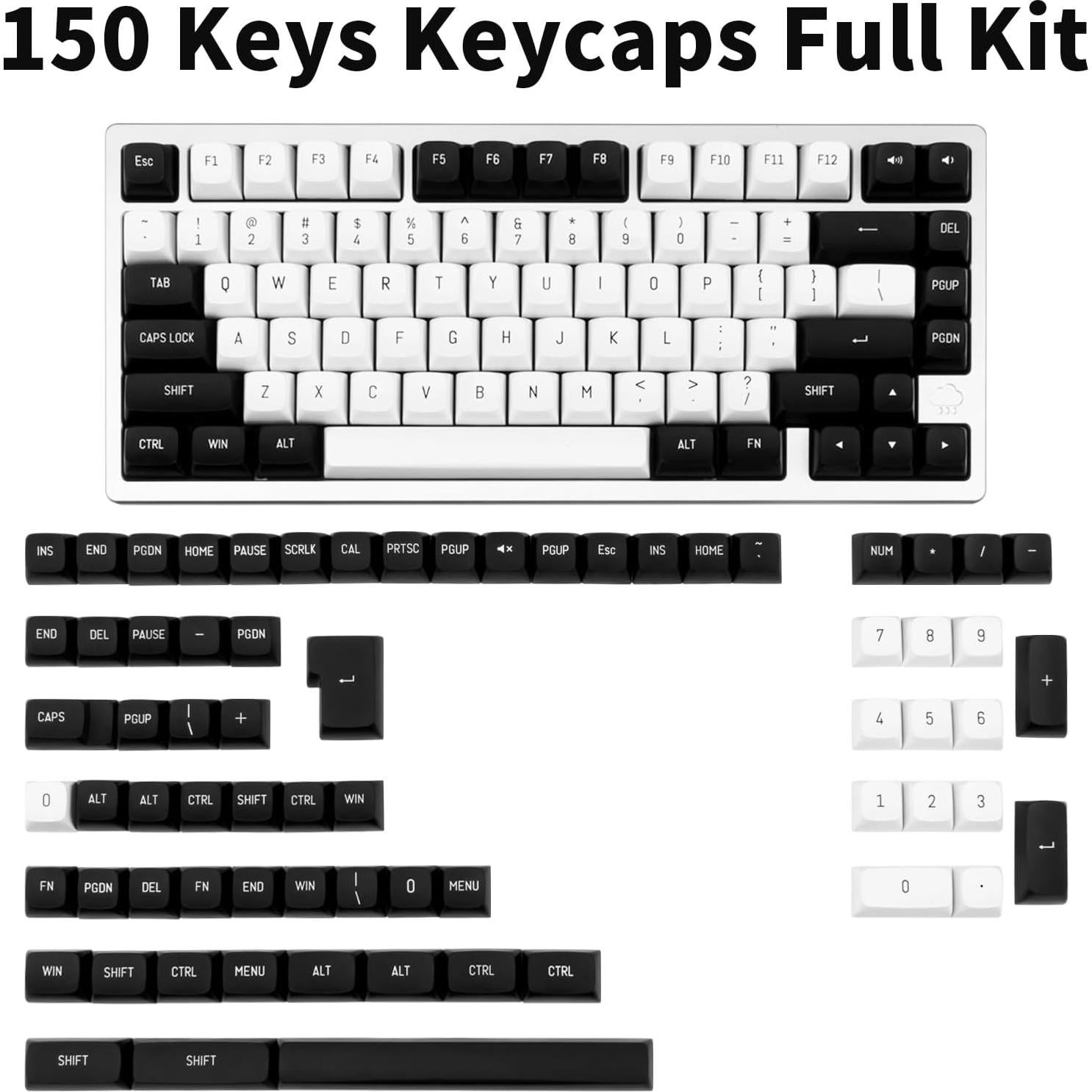 Juego de Teclas Mecánicas JOLINTAL 150 Teclas ABS Negro y Blanco