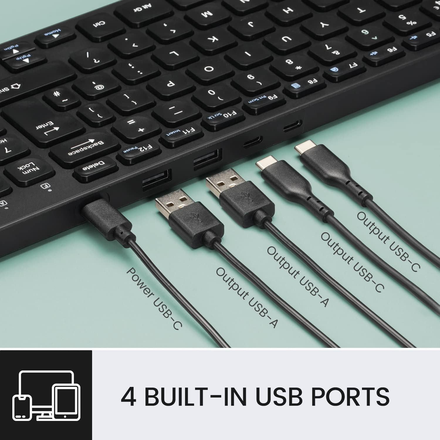Teclado Perixx PERIBOARD-215B USB-C con 4 Puertos Integrados