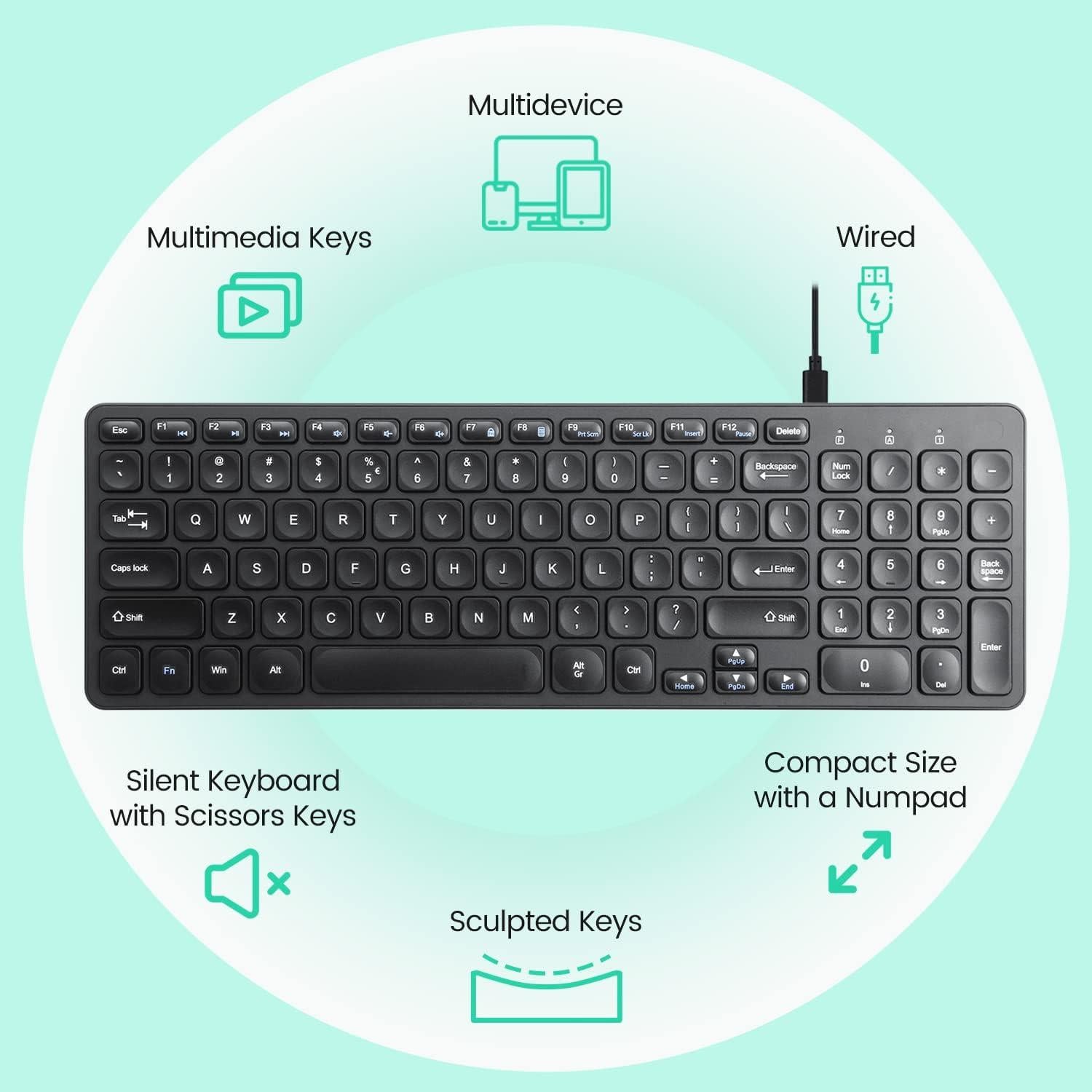 Teclado Perixx PERIBOARD-215B USB-C con 4 Puertos Integrados
