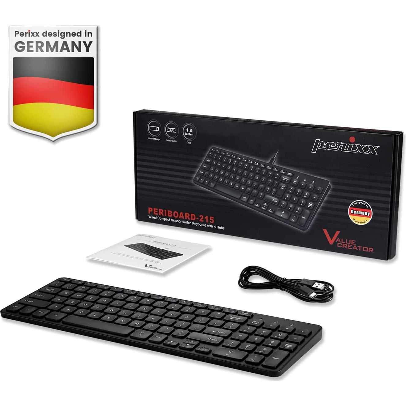 Teclado Perixx PERIBOARD-215B USB-C con 4 Puertos Integrados