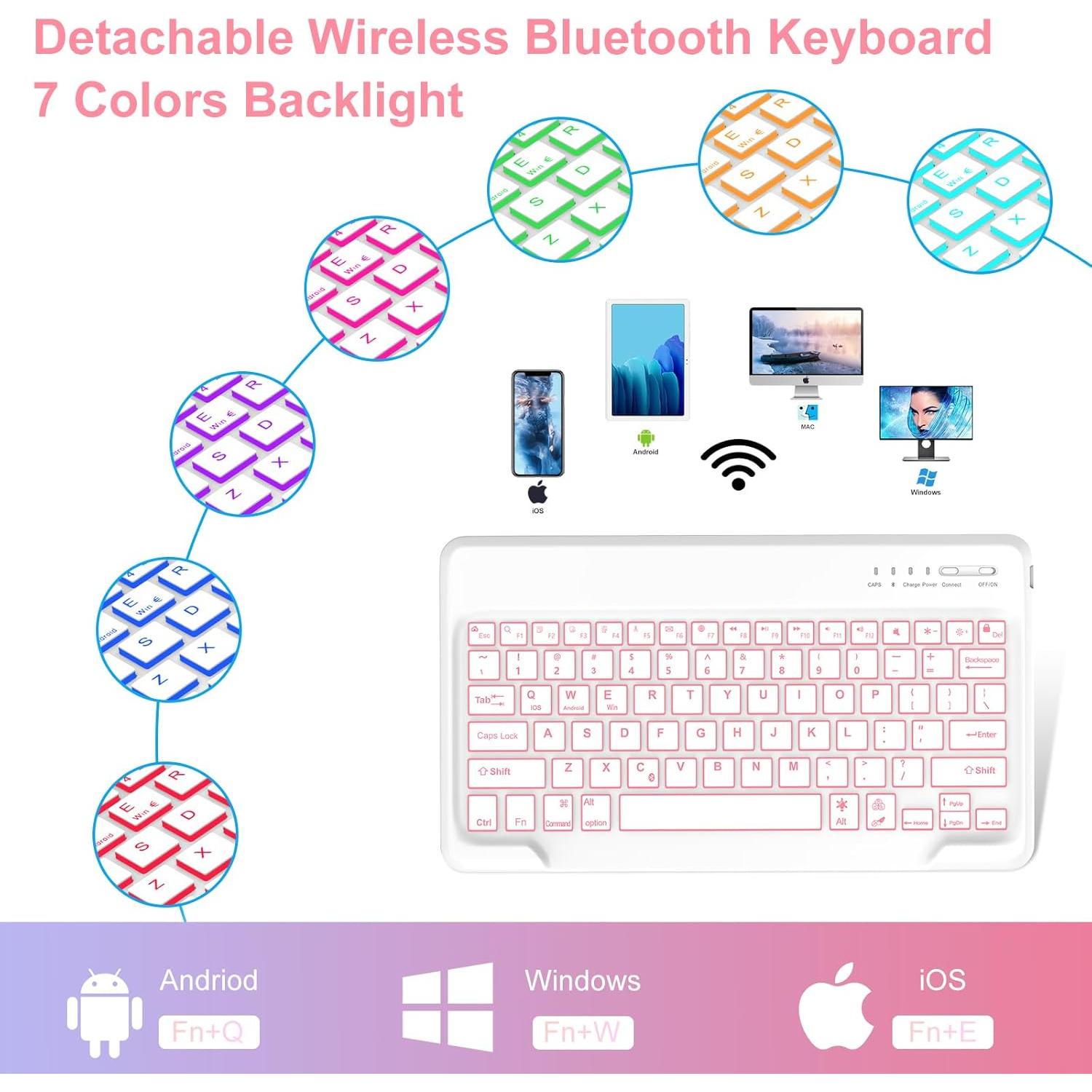 Funda Teclado iPad Air 13" IVEOPPE Bluetooth Rosa Retroiluminada