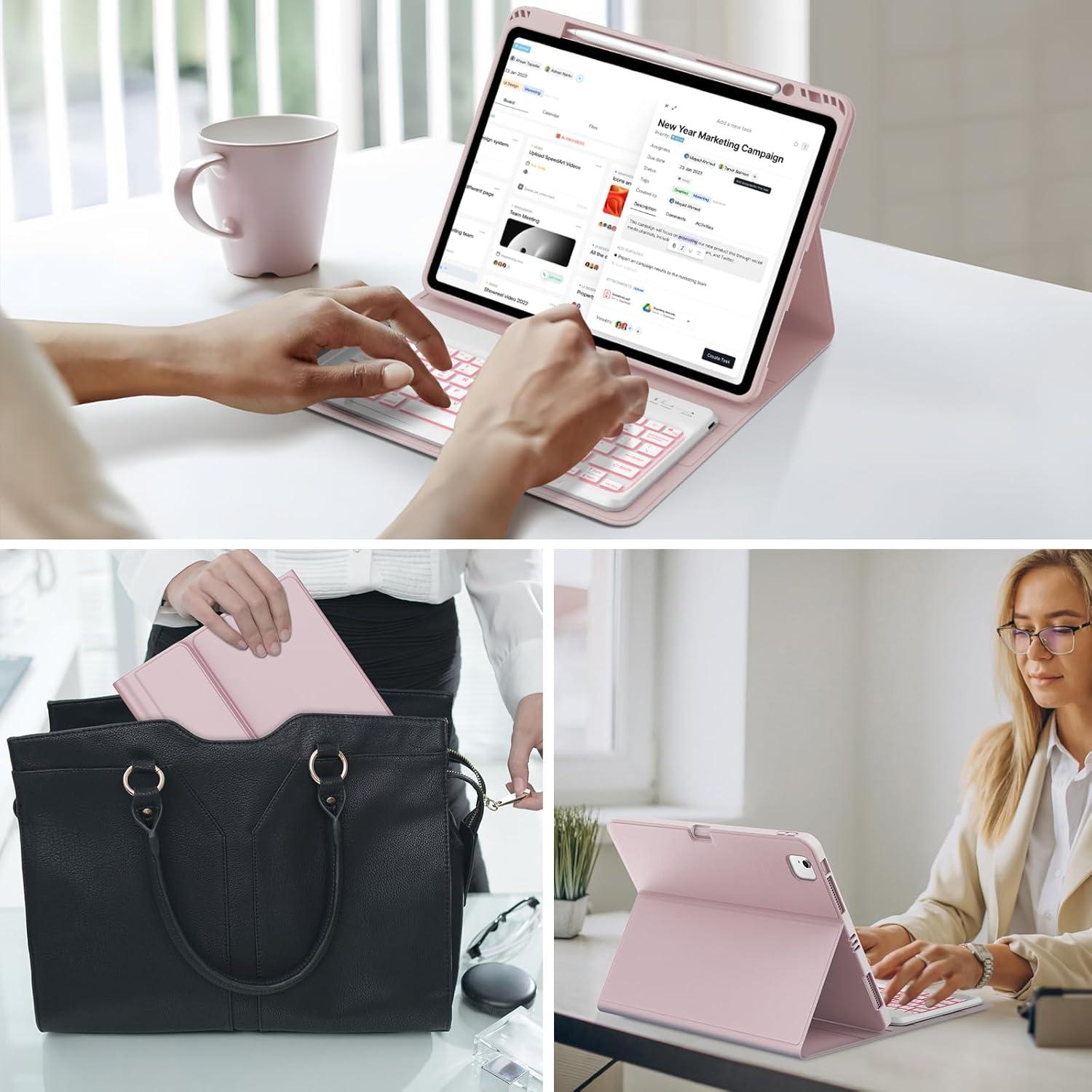 Funda Teclado iPad Air 13" IVEOPPE Bluetooth Rosa Retroiluminada