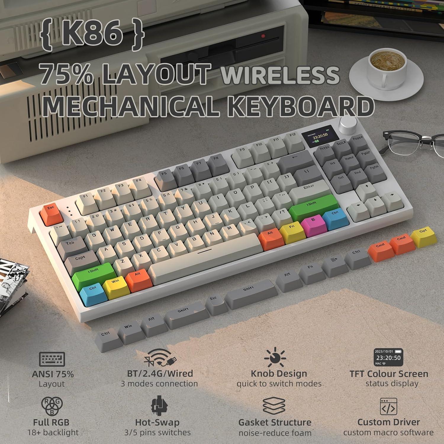 Teclado Mecánico Inalámbrico MAMBASNAKE K86 RGB 1.2" TFT