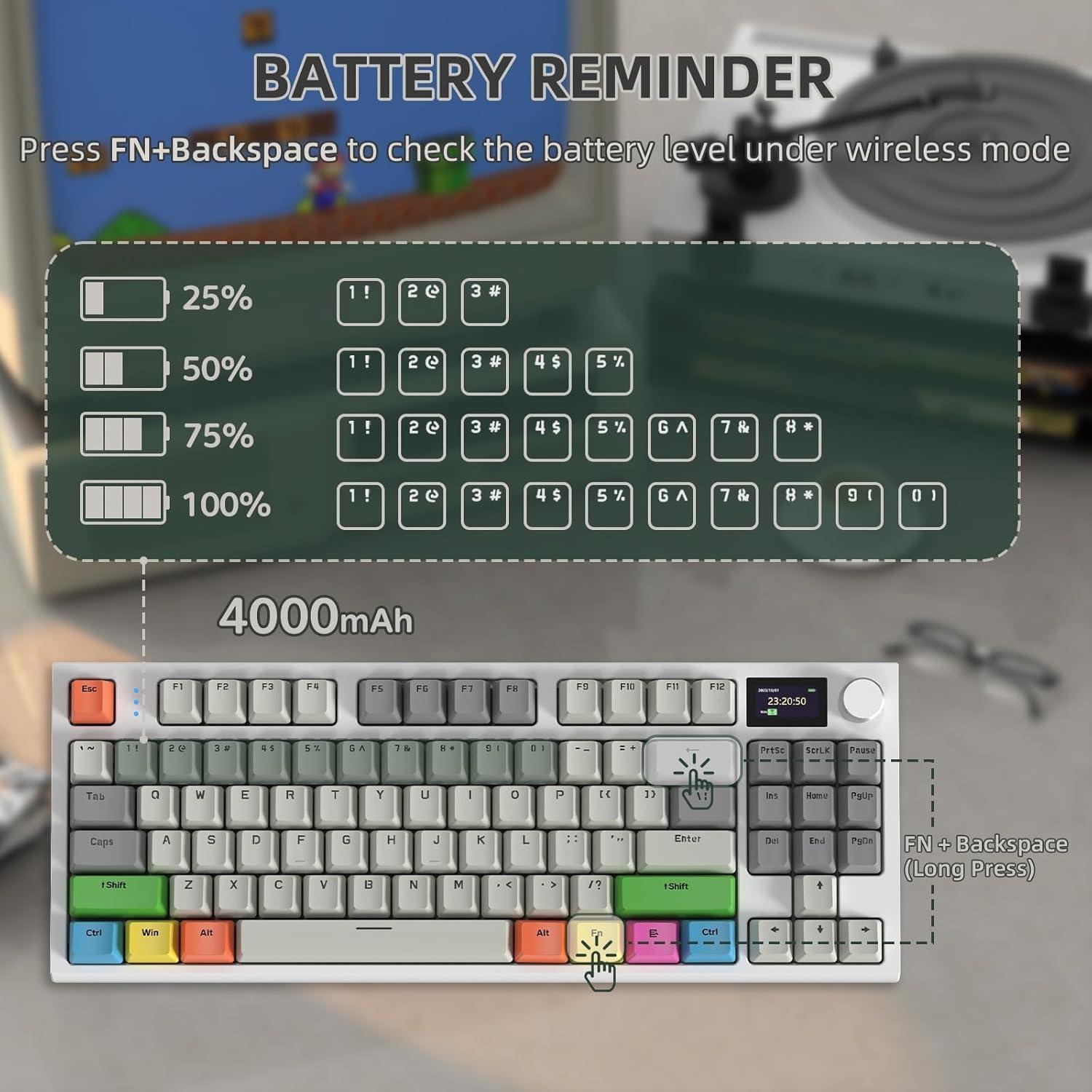 Teclado Mecánico Inalámbrico MAMBASNAKE K86 RGB 1.2" TFT