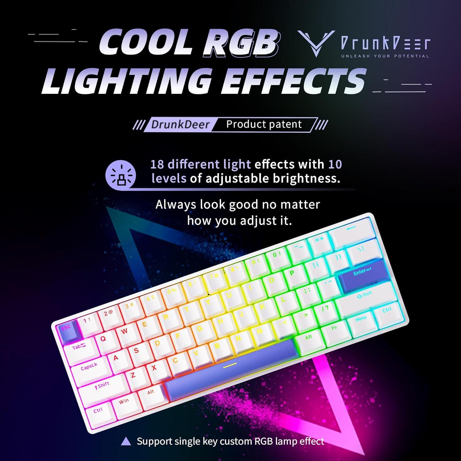 Teclado Mecánico Gaming DrunkDeer G60 TKL RGB 61 Teclas Blanco