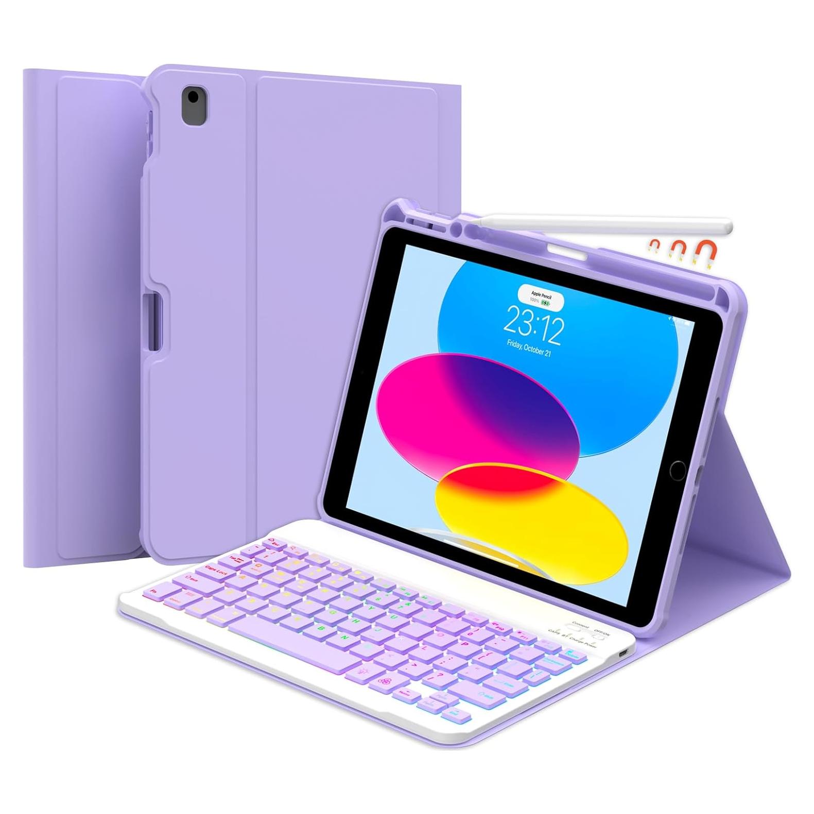 Keyboard Case for iPad 9th/8th/7th Generation 10.2-inch,iPad Air 3 Case with Keyboard/Pro 10.5-inch, 7 Color Backlit Removable BT Wireless Keyboard-Pencil Holder-Tablet Keybaord Case(Sky Blue)