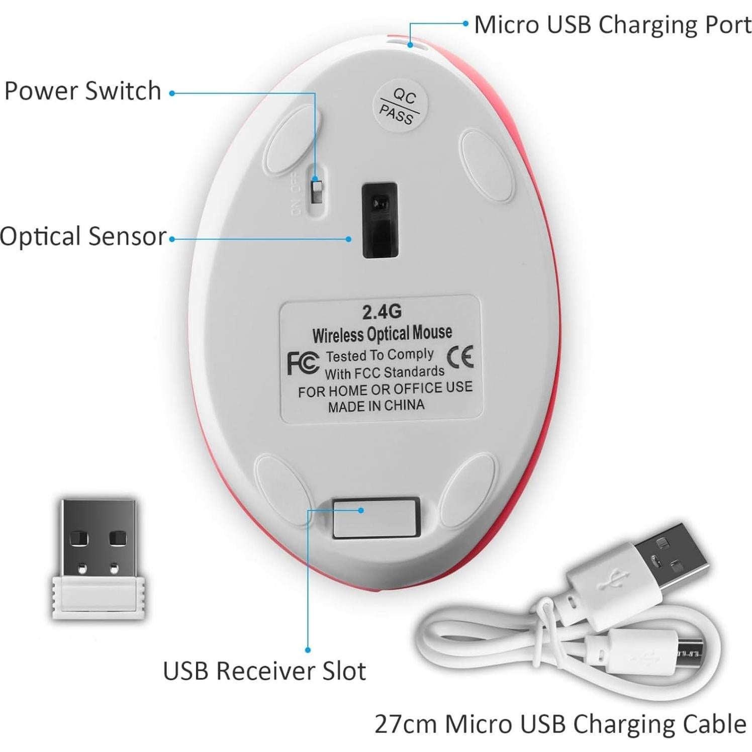 Ratón Vertical Inalámbrico Ergonómico Thanice Rosa 1600 DPI