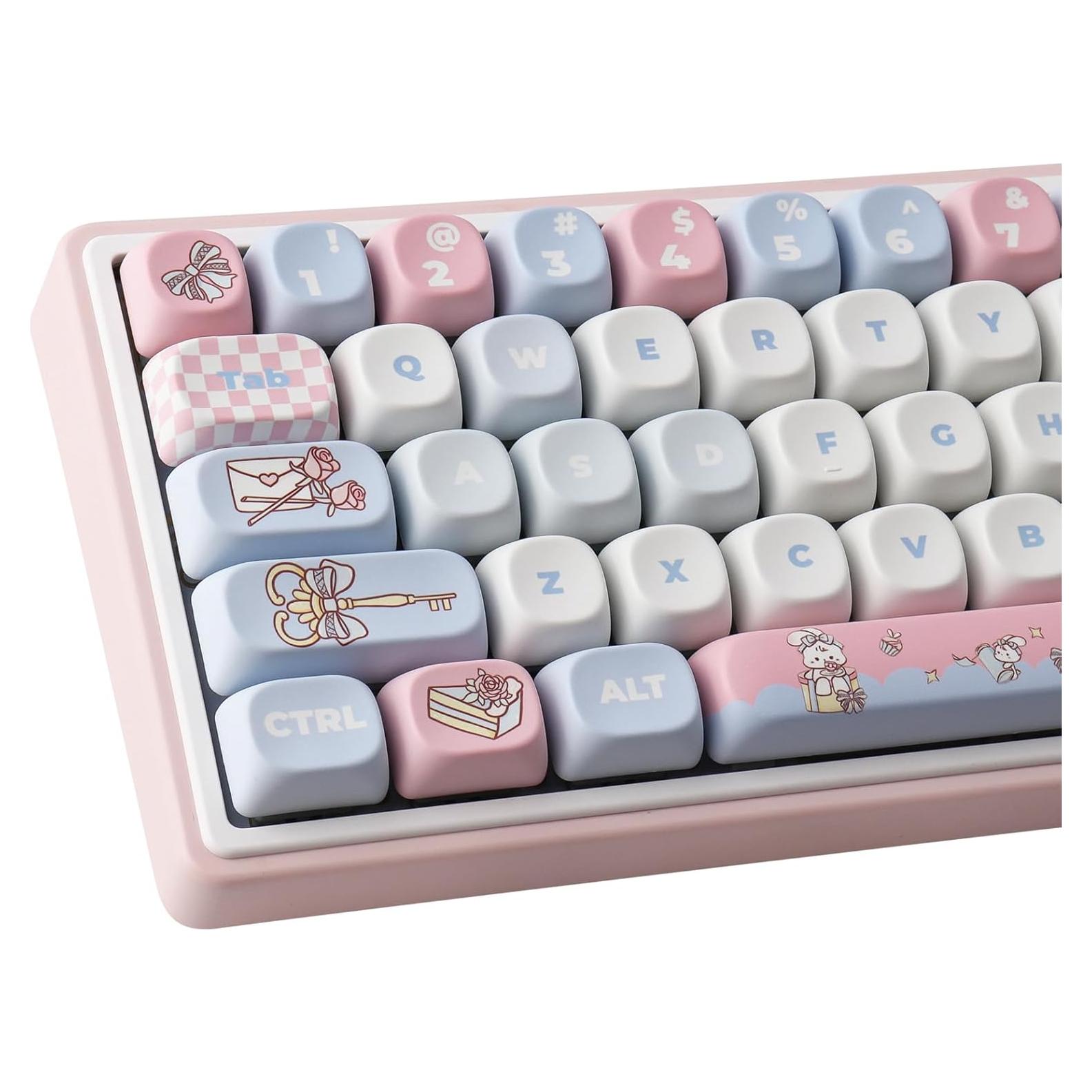PBT Keycaps 134 Keys MOA Profile Cute Keycaps Dye-Sublimation Alice Bunny Keycap Set Custom Keycap for Cherry Gateron MX Swithes Mechanical Keyboards