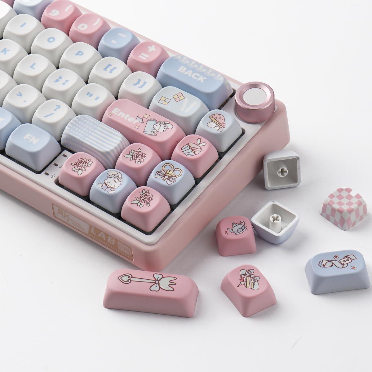 PBT Keycaps 134 Keys MOA Profile Cute Keycaps Dye-Sublimation Alice Bunny Keycap Set Custom Keycap for Cherry Gateron MX Swithes Mechanical Keyboards