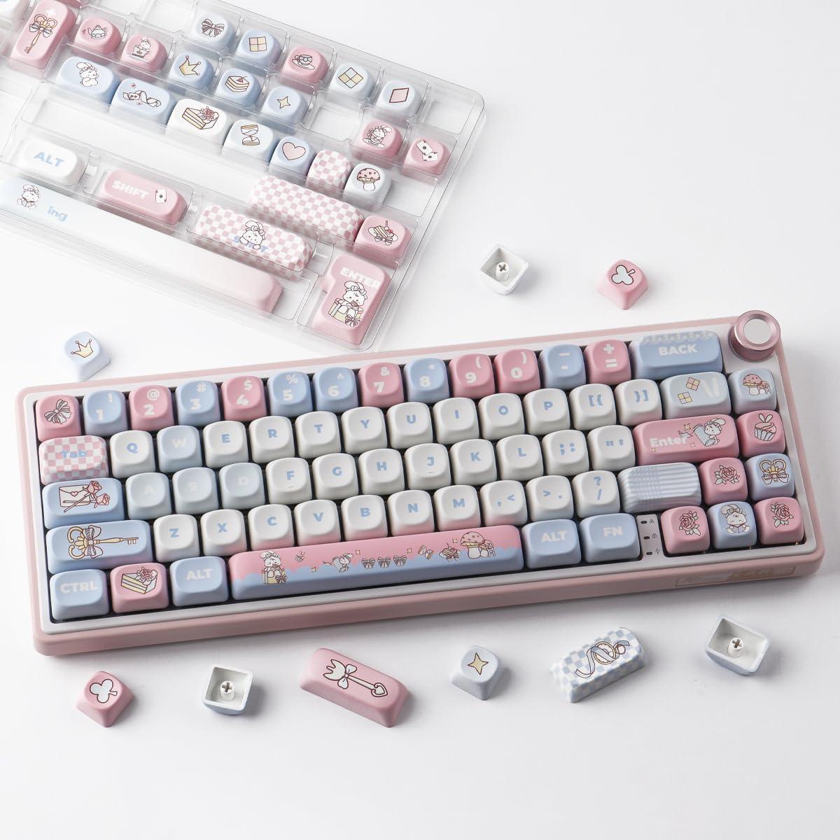 PBT Keycaps 134 Keys MOA Profile Cute Keycaps Dye-Sublimation Alice Bunny Keycap Set Custom Keycap for Cherry Gateron MX Swithes Mechanical Keyboards