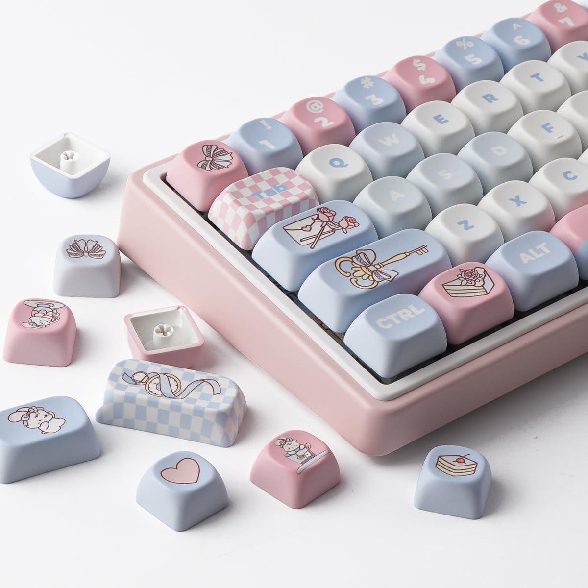PBT Keycaps 134 Keys MOA Profile Cute Keycaps Dye-Sublimation Alice Bunny Keycap Set Custom Keycap for Cherry Gateron MX Swithes Mechanical Keyboards
