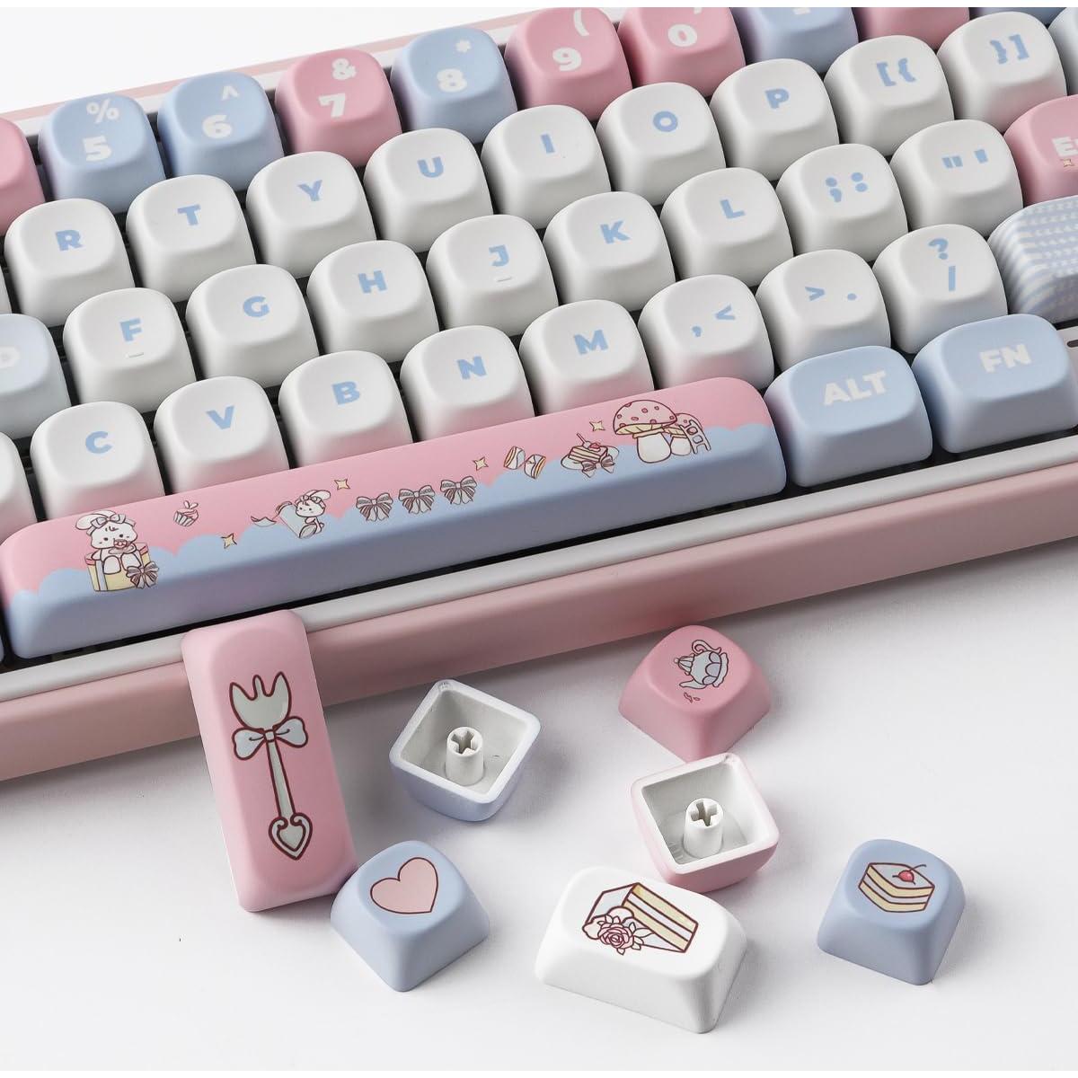 PBT Keycaps 134 Keys MOA Profile Cute Keycaps Dye-Sublimation Alice Bunny Keycap Set Custom Keycap for Cherry Gateron MX Swithes Mechanical Keyboards