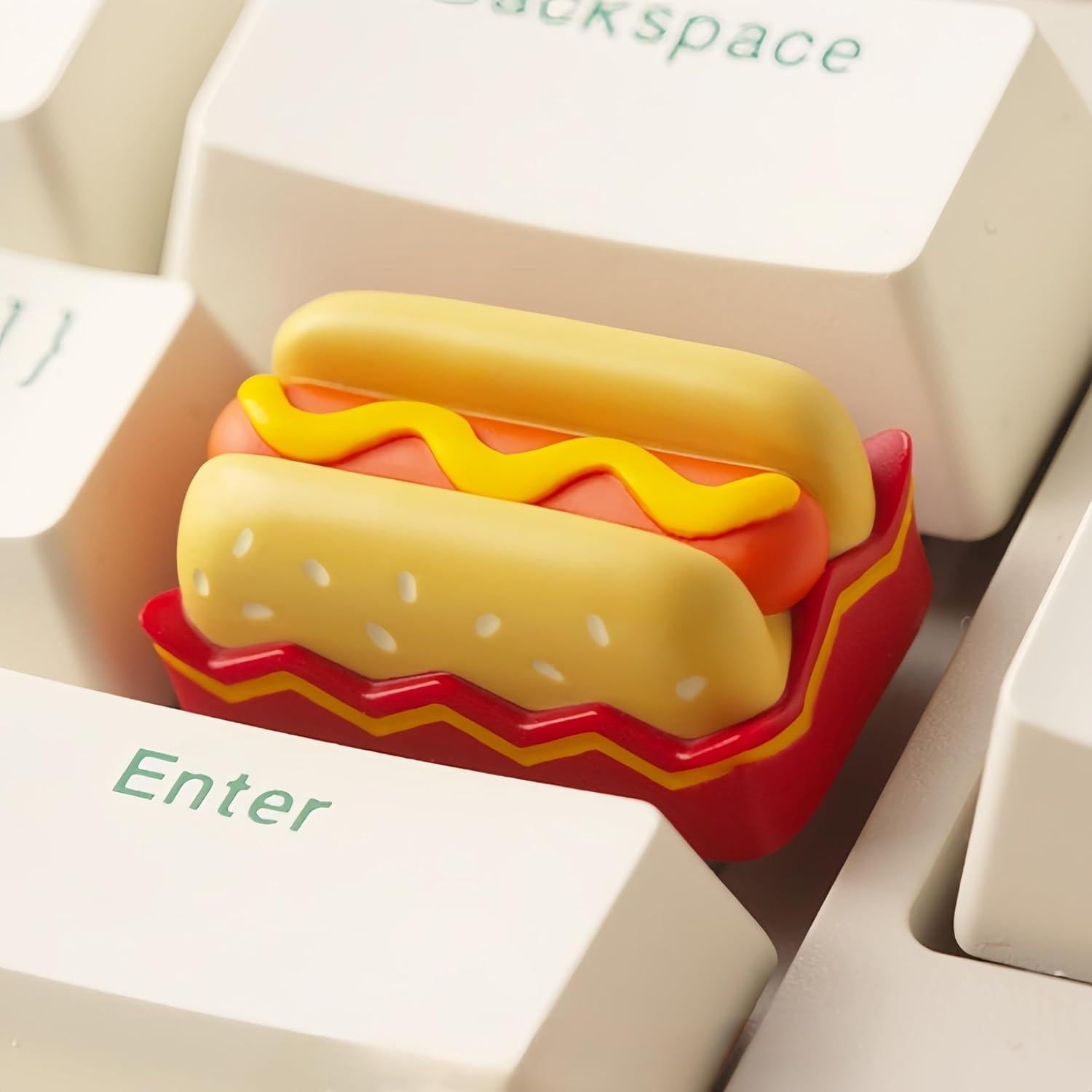 Artisan Keycaps Hot-Dog Shaped 1.5U keycaps Resin Handmade Single Replace Key for Mechanical Keyboard