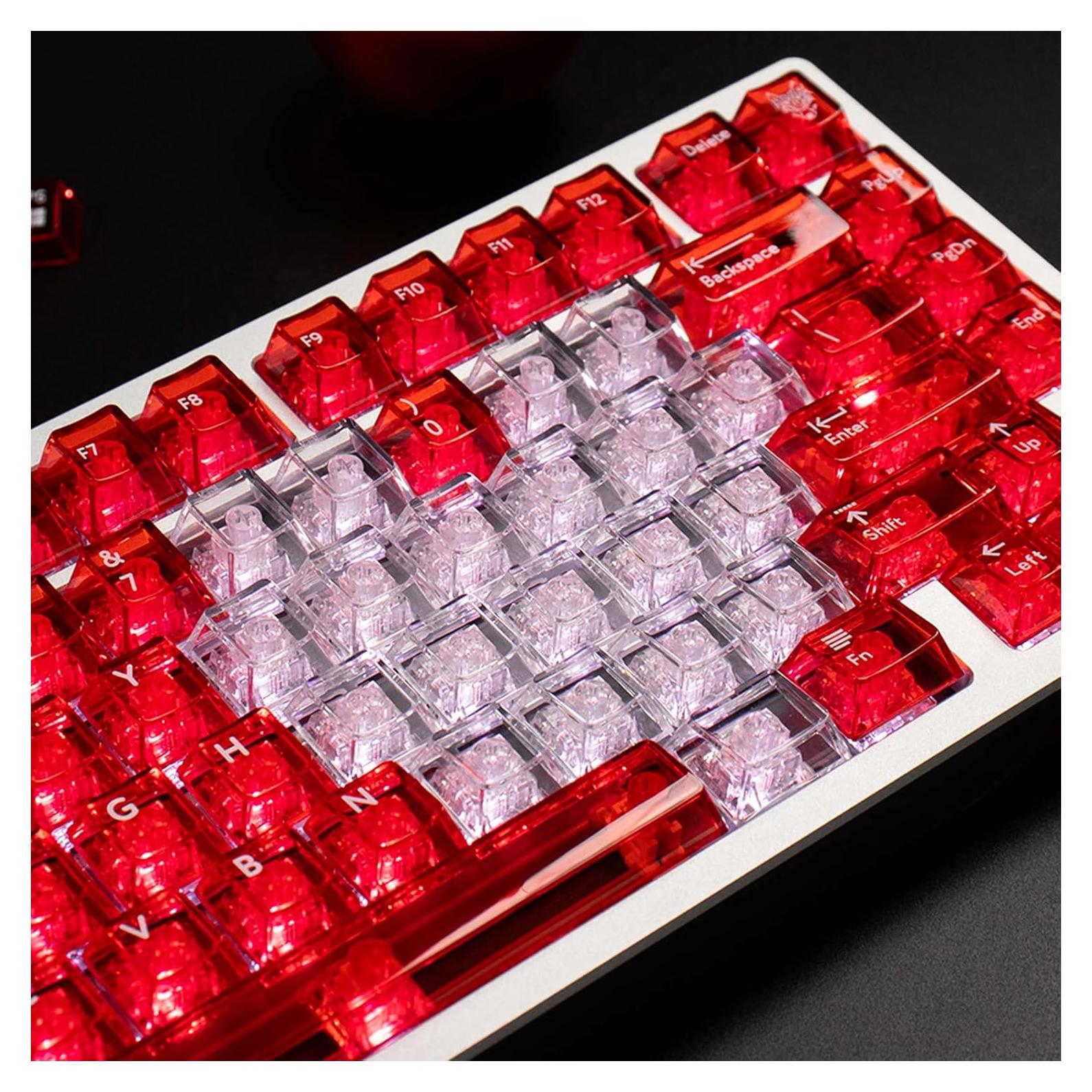 21keys Love Crystal Clear Keycaps, Transparent Custom Cherry Profile Keycap, Heart-Shaped Backlit Keycap Replacement Key for Mx Switches Mechanical Keyboard, DIY Removable Stickers