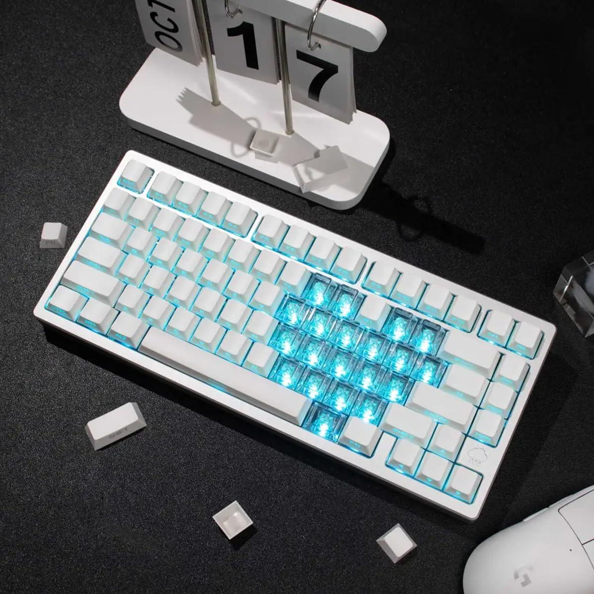 21keys Love Crystal Clear Keycaps, Transparent Custom Cherry Profile Keycap, Heart-Shaped Backlit Keycap Replacement Key for Mx Switches Mechanical Keyboard, DIY Removable Stickers