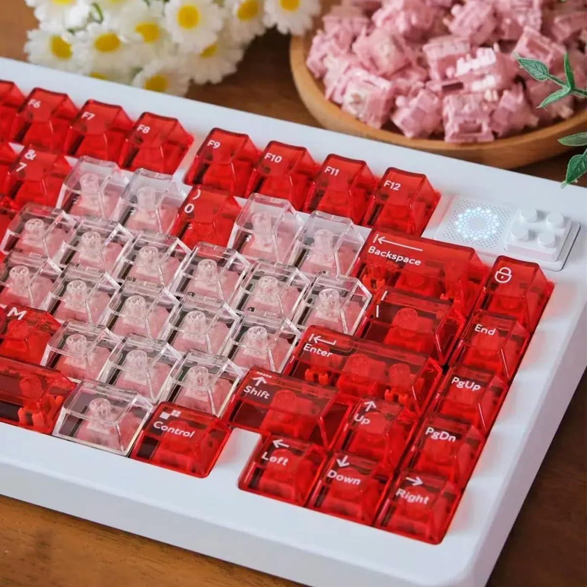 21keys Love Crystal Clear Keycaps, Transparent Custom Cherry Profile Keycap, Heart-Shaped Backlit Keycap Replacement Key for Mx Switches Mechanical Keyboard, DIY Removable Stickers