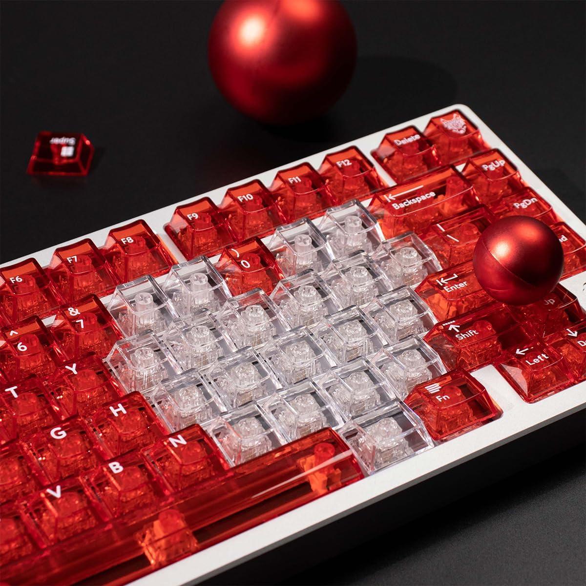 21keys Love Crystal Clear Keycaps, Transparent Custom Cherry Profile Keycap, Heart-Shaped Backlit Keycap Replacement Key for Mx Switches Mechanical Keyboard, DIY Removable Stickers