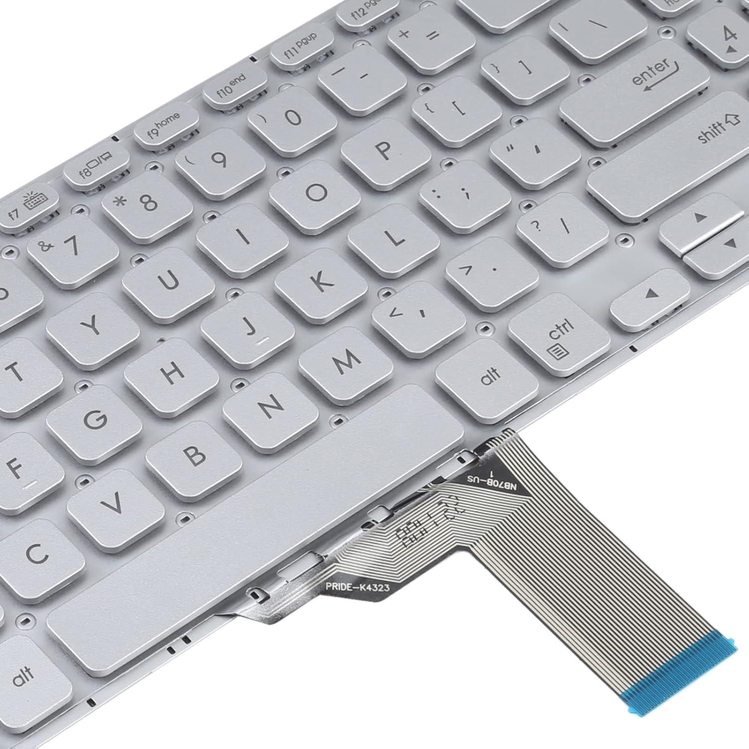 for ASUS Vivobook X512 X512D X512DA X512F X512FA X512U US Version Keyboard with Backlight (Silver)
