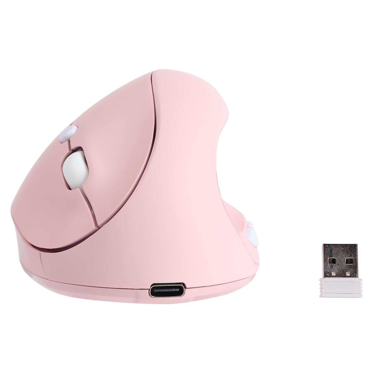 Ratón Vertical Inalámbrico Bebettor Rosa 2.4G Ergonómico 6 Botones