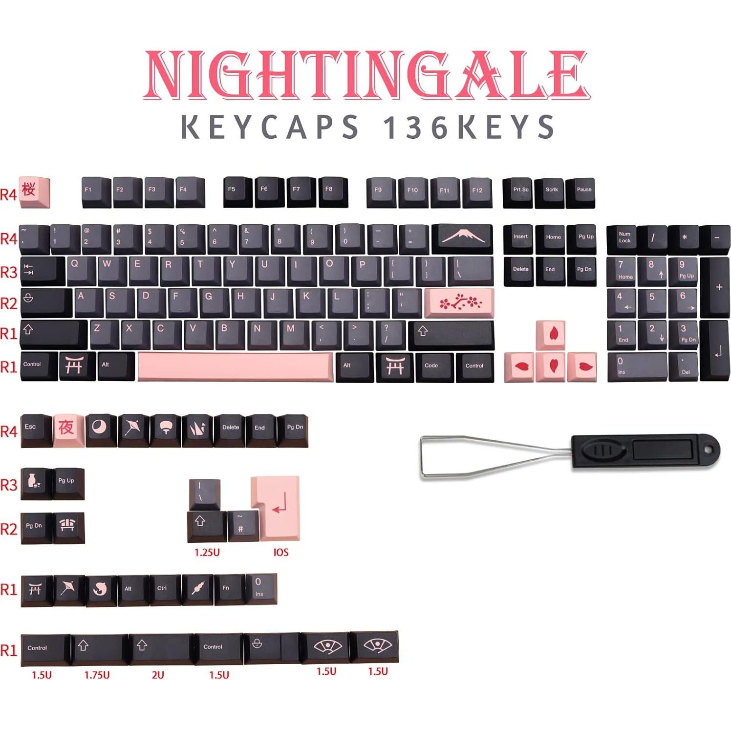 Set de Teclas Noche Sakura Molgria PBT 136 Teclas para Teclado
