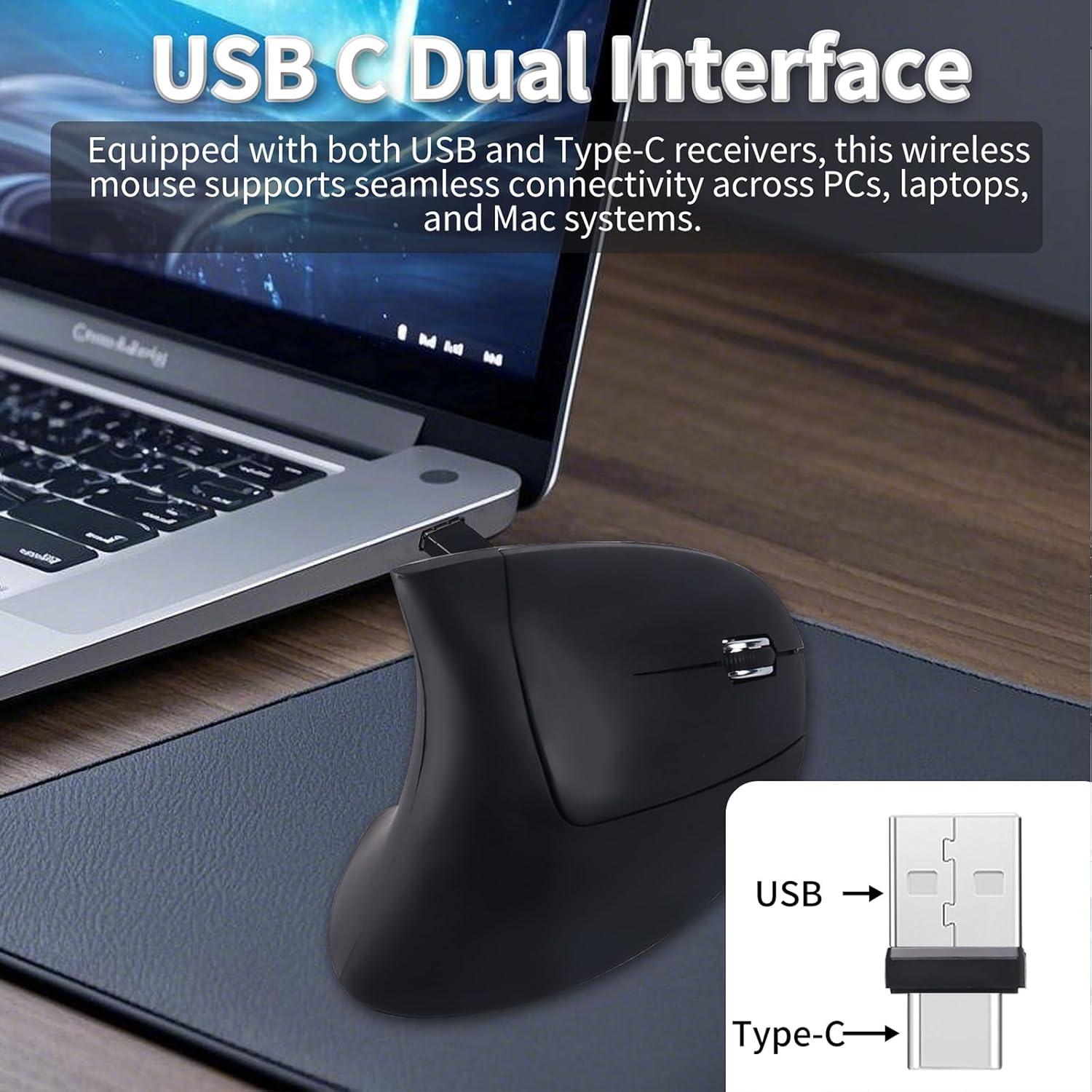 Ratón Vertical Ergonómico Inalámbrico KUYHRF USB C, 138.9g