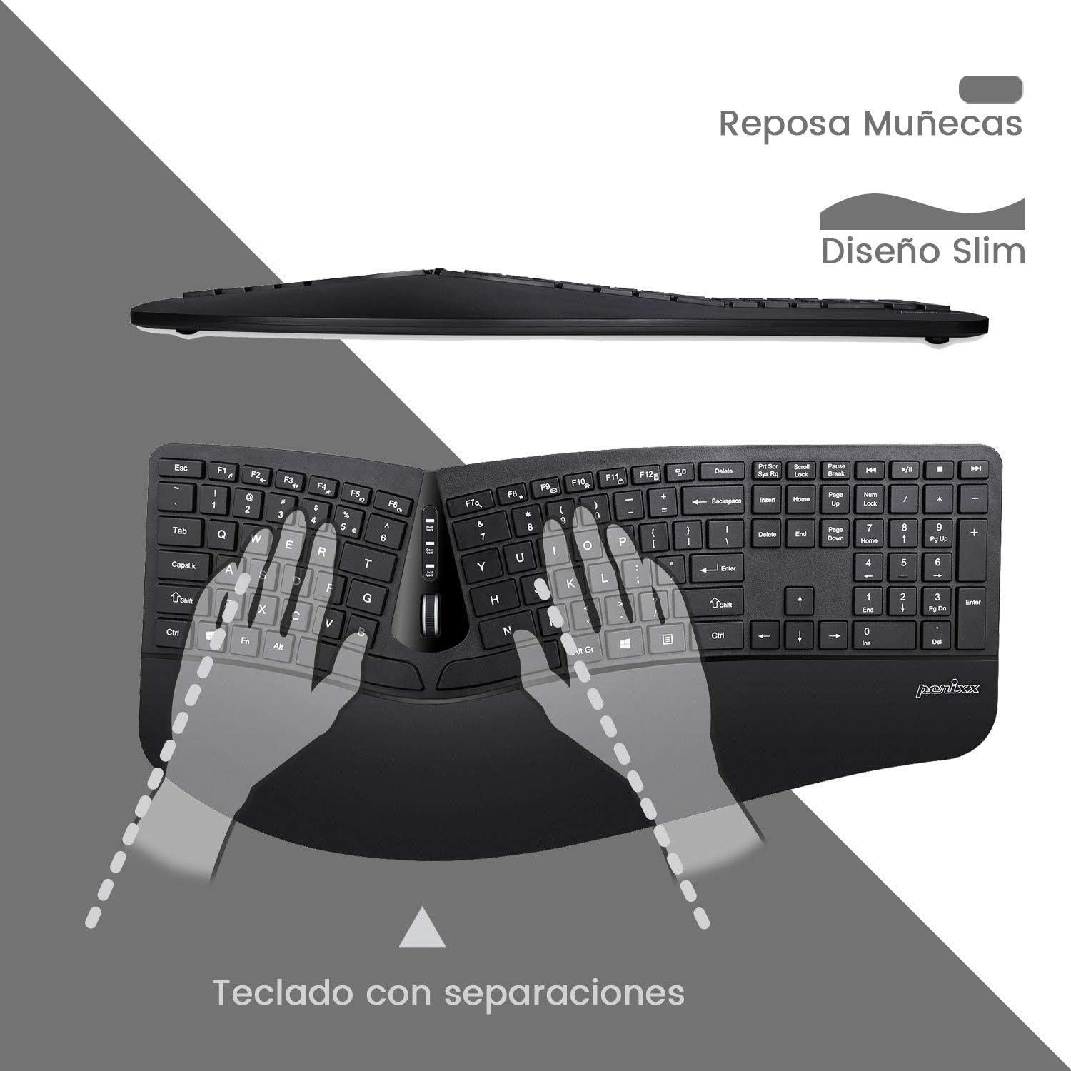 Teclado Ergonómico Inalámbrico Perixx PERIDUO-605 y Ratón Vertical