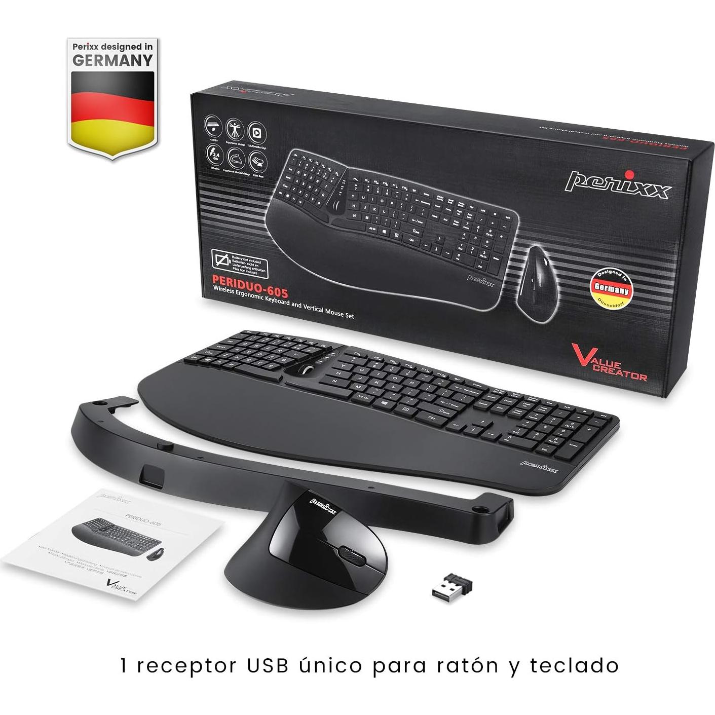 Teclado Ergonómico Inalámbrico Perixx PERIDUO-605 y Ratón Vertical