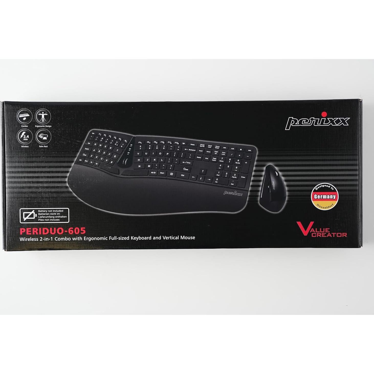 Teclado Ergonómico Inalámbrico Perixx PERIDUO-605 y Ratón Vertical