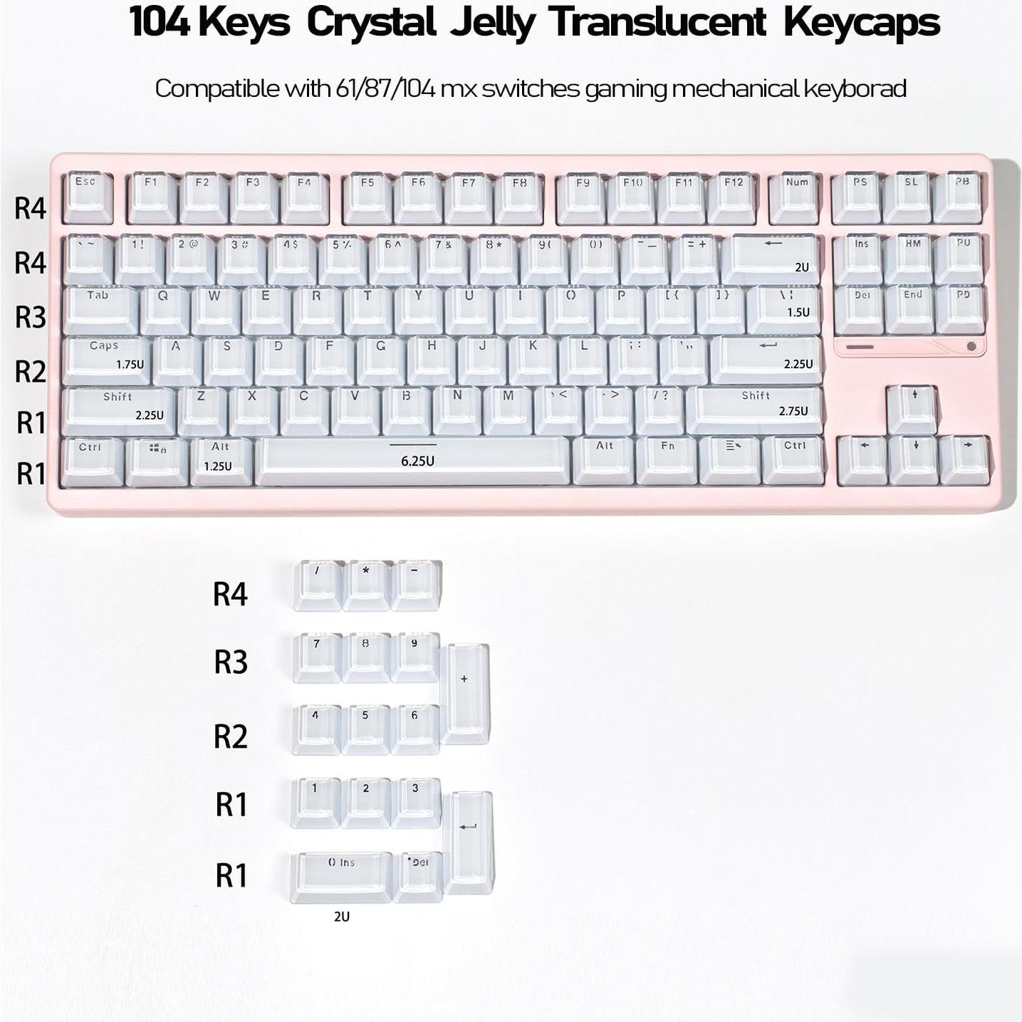Capsulas de Teclado Mecánico Cristalinas Blancas OEM - 104 Teclas