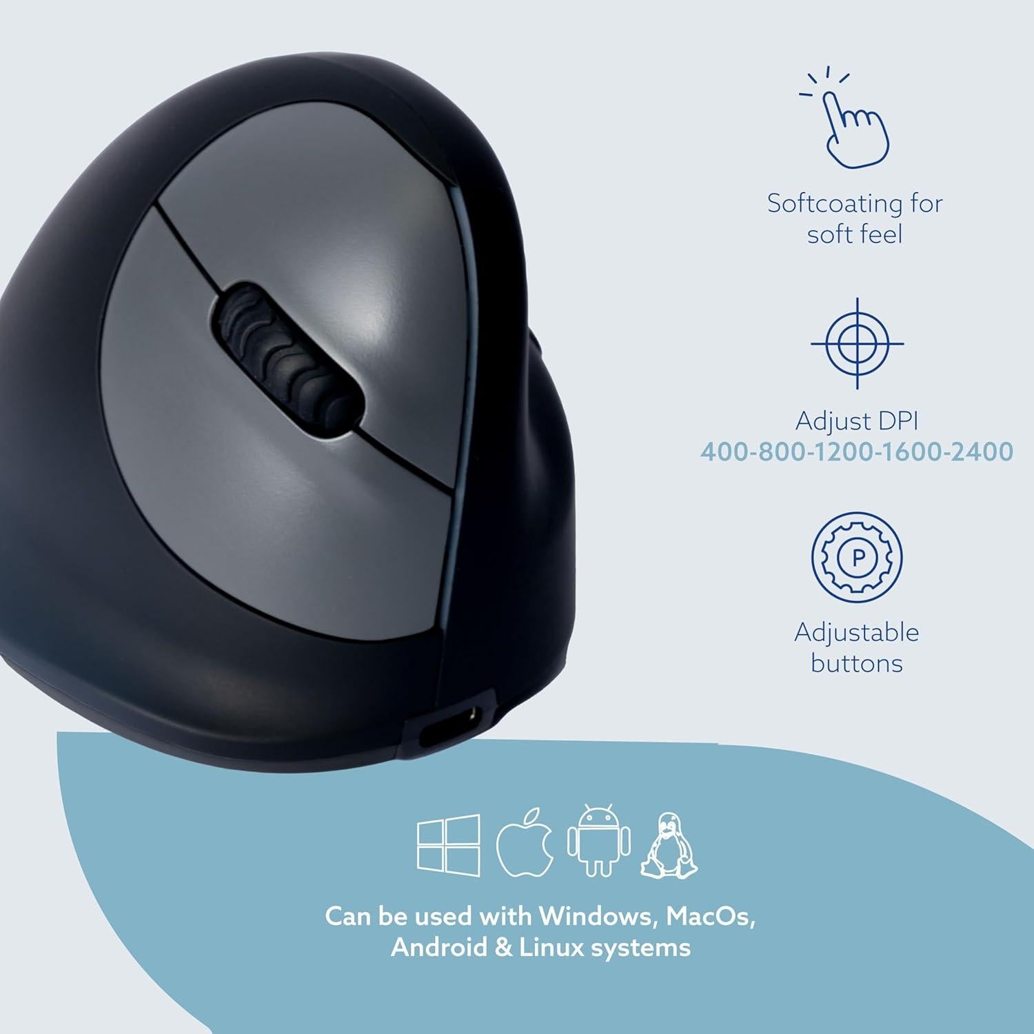 R-Go Ratón Ergonómico Vertical Inalámbrico Bluetooth 5.0 Negro