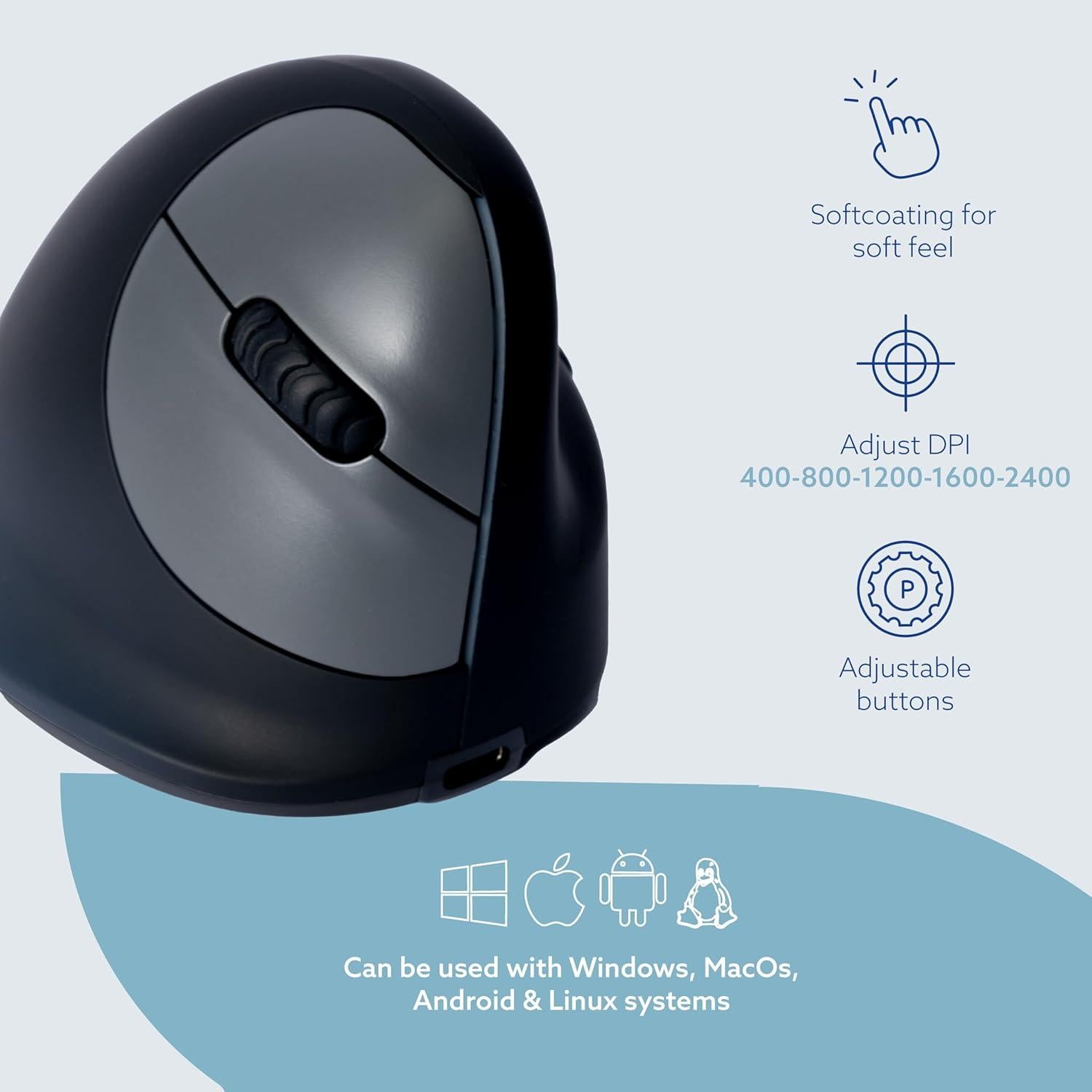 R-Go Ratón Ergonómico Vertical Inalámbrico Bluetooth 5.0 Negro