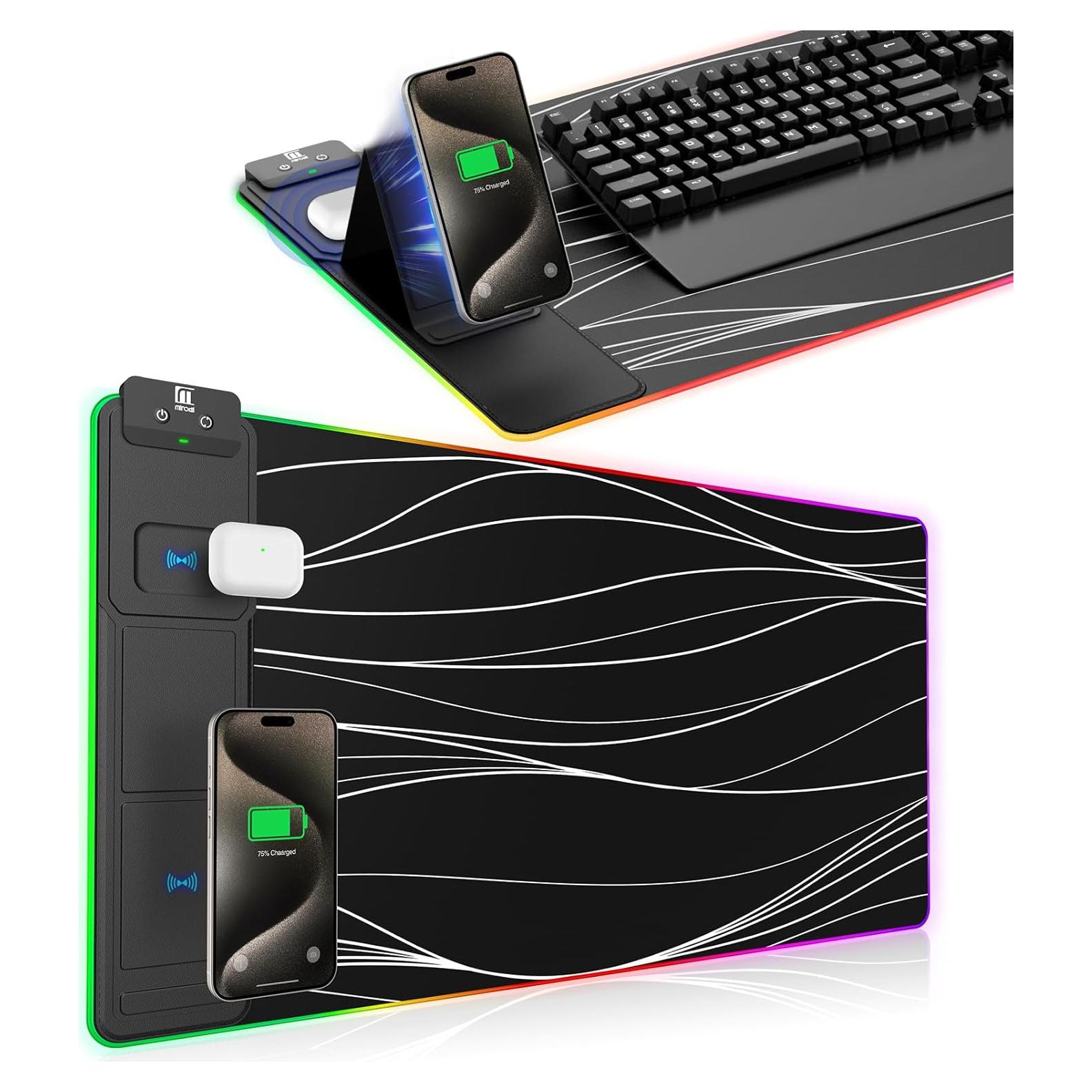 Alfombrilla de Ratón XXL Miroddi con Carga Rápida 15W RGB