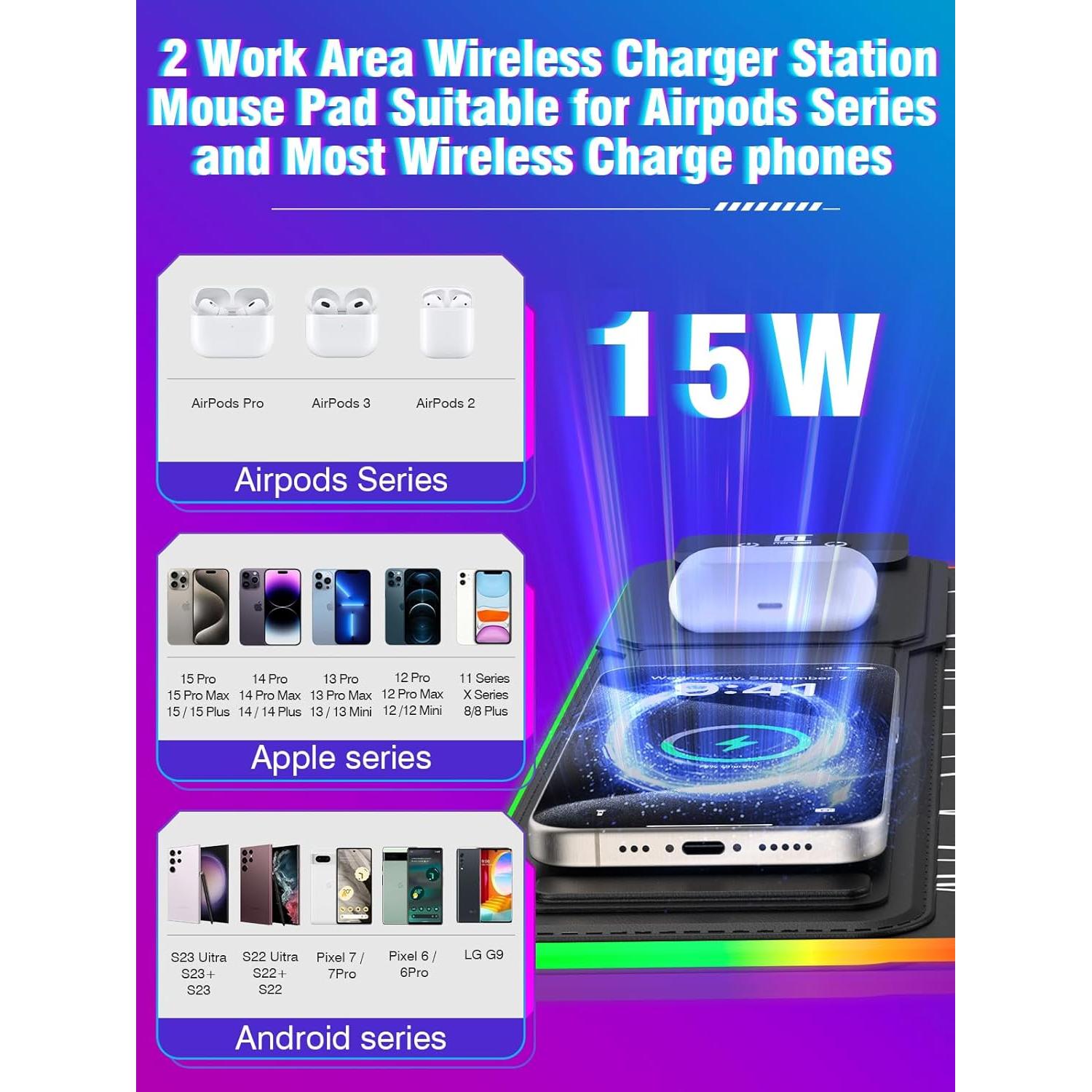 Alfombrilla de Ratón XXL Miroddi con Carga Rápida 15W RGB