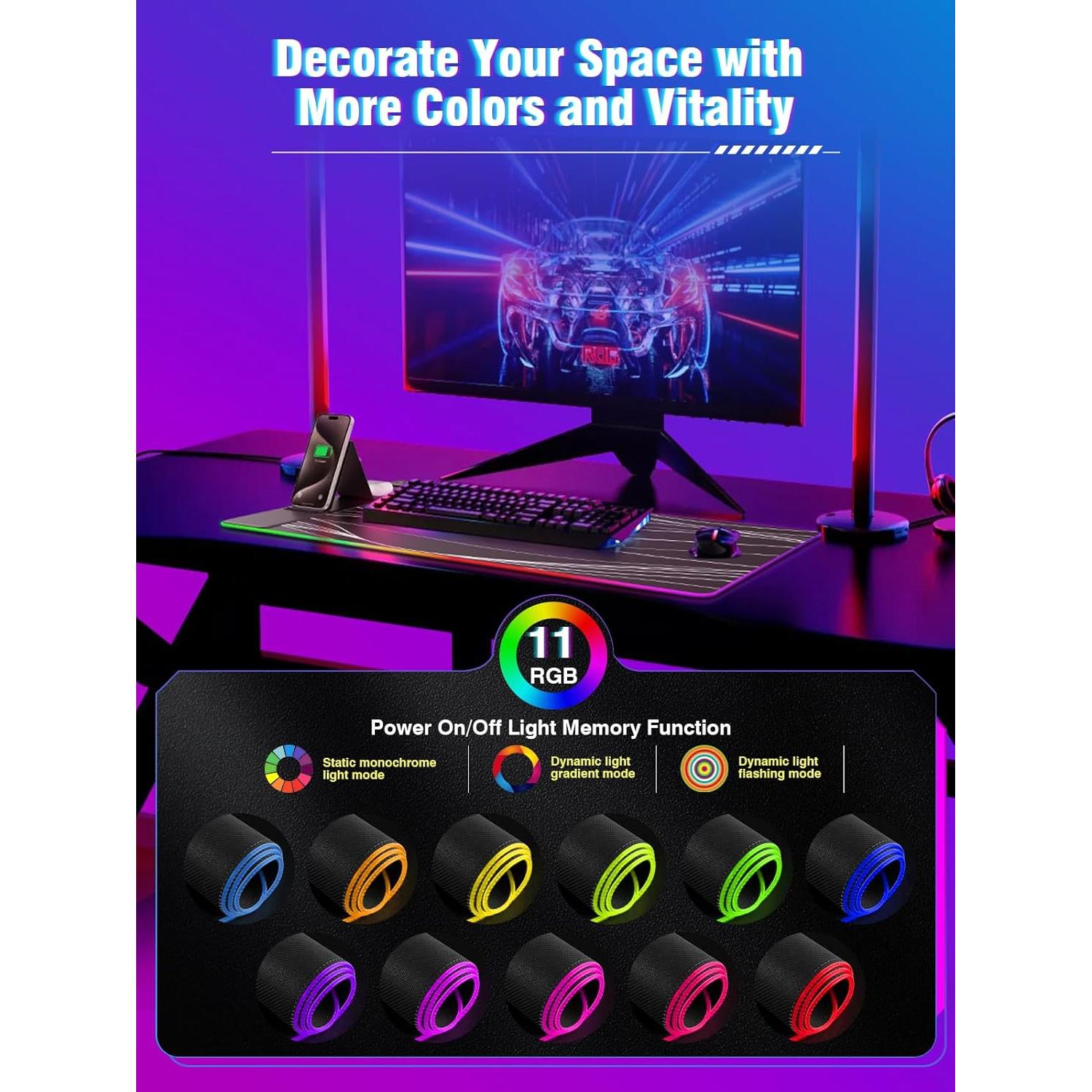 Alfombrilla de Ratón XXL Miroddi con Carga Rápida 15W RGB