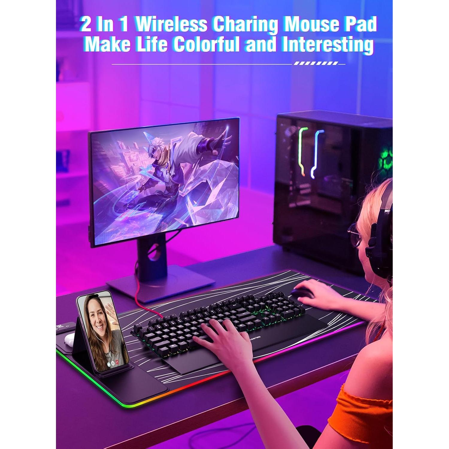 Alfombrilla de Ratón XXL Miroddi con Carga Rápida 15W RGB