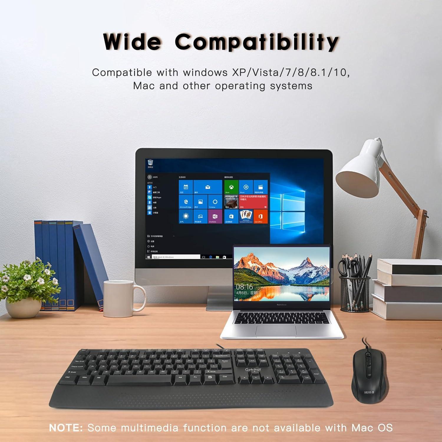 Combo Teclado Ergonómico y Ratón HOU JI USB Con Cable 104 Teclas
