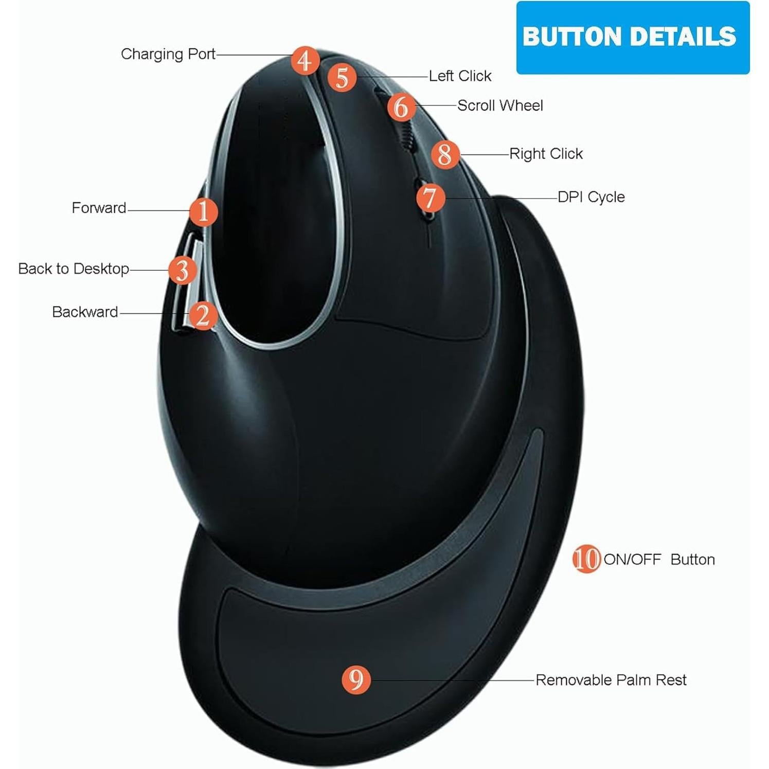 Mouse Vertical Ergonómico Eelexa V638 Doble Modo Bluetooth