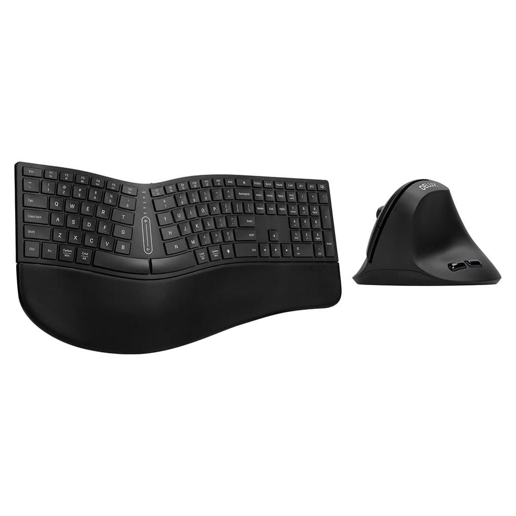 DeLUX Full Size Backlit Ergonomic Keyboard with Voume Control and M618AIRGX Wireless Vertical Mouse Combo