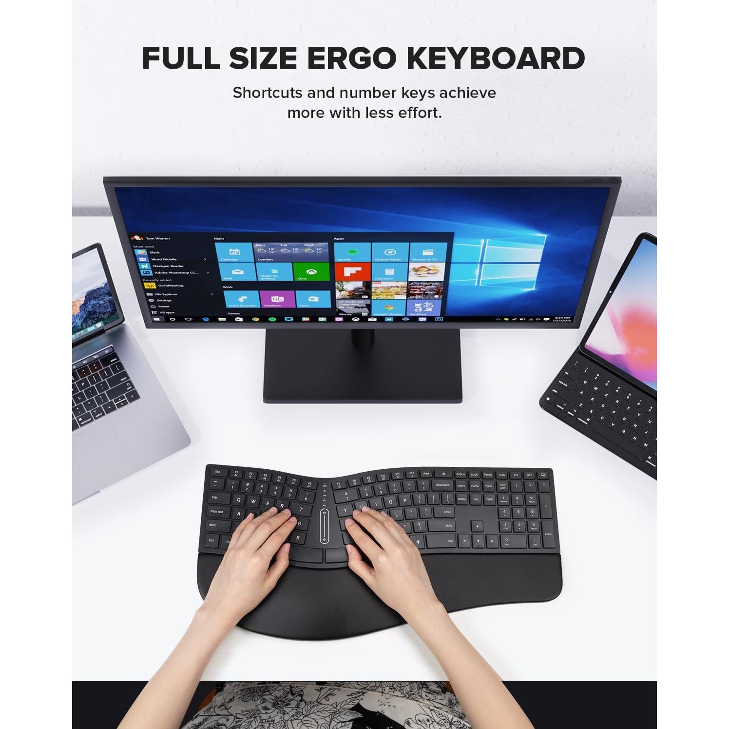 DeLUX Full Size Backlit Ergonomic Keyboard with Voume Control and M618AIRGX Wireless Vertical Mouse Combo