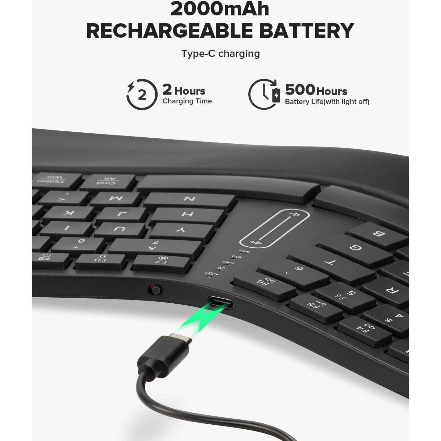 DeLUX Full Size Backlit Ergonomic Keyboard with Voume Control and M618AIRGX Wireless Vertical Mouse Combo