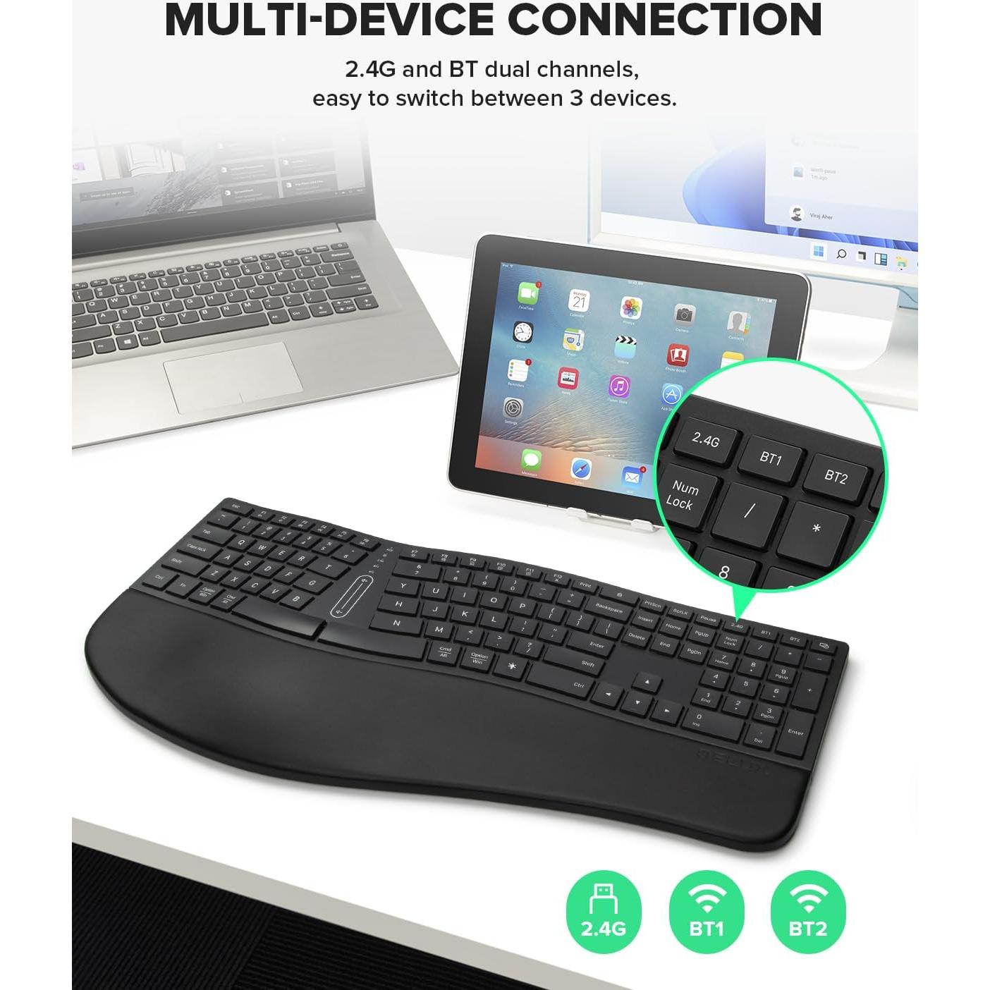 DeLUX Full Size Backlit Ergonomic Keyboard with Voume Control and M618AIRGX Wireless Vertical Mouse Combo