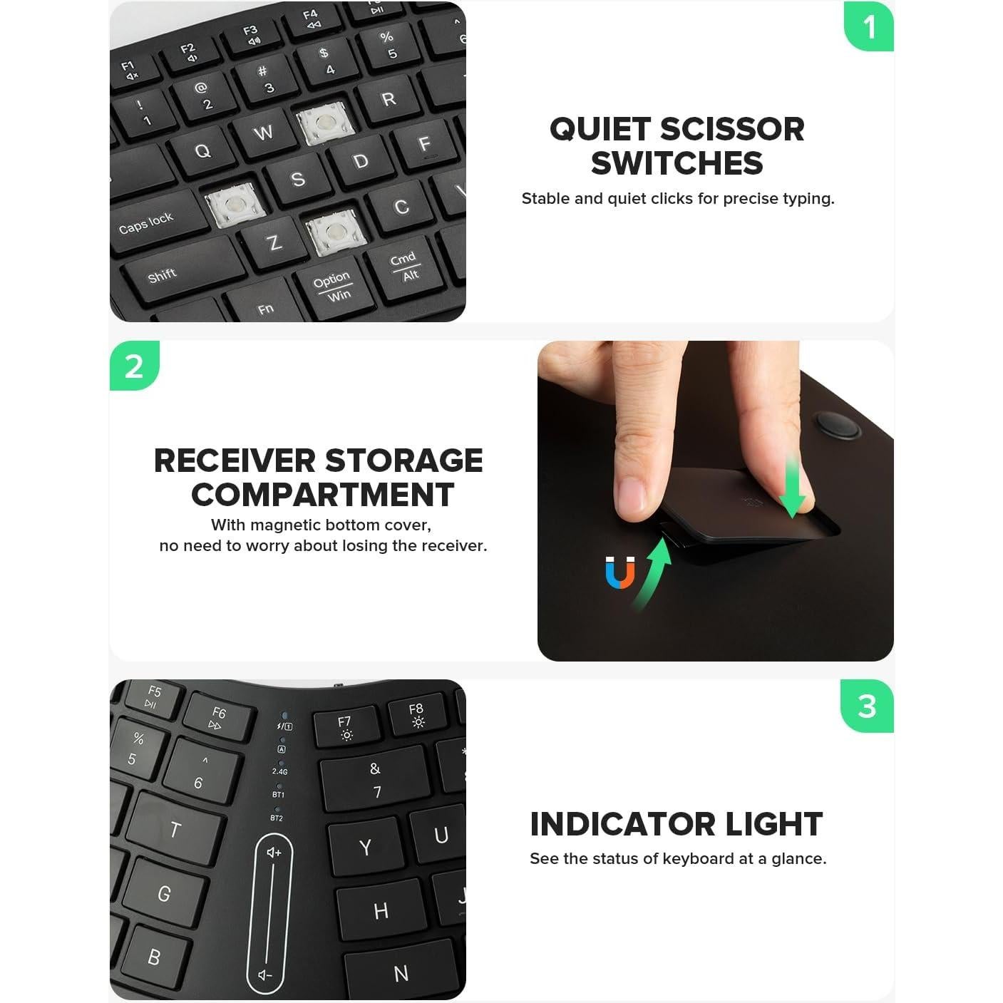 DeLUX Full Size Backlit Ergonomic Keyboard with Voume Control and M618AIRGX Wireless Vertical Mouse Combo
