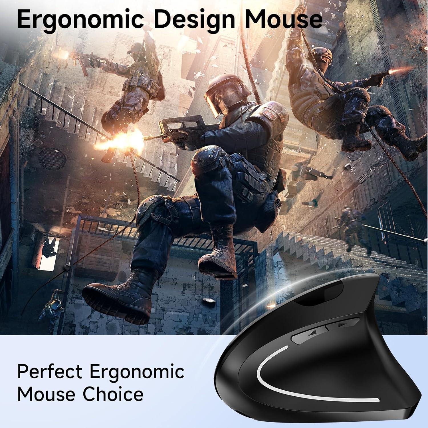 Ratón Inalámbrico Óptico Ergonómico Recargable 2.4G 800/1600 DPI