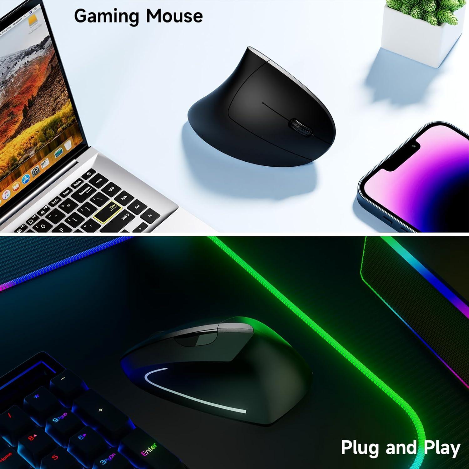 Ratón Inalámbrico Óptico Ergonómico Recargable 2.4G 800/1600 DPI